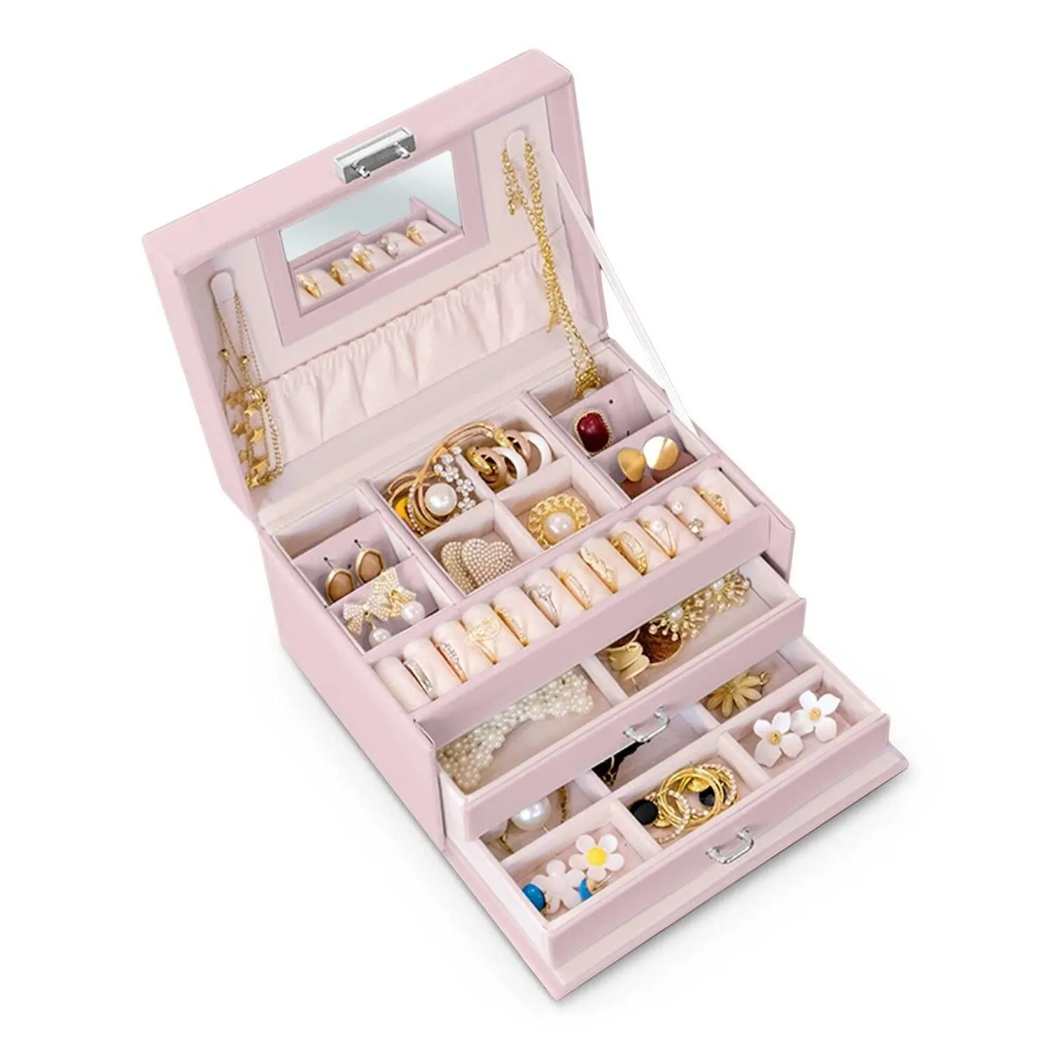 Kuferek na biżuterię, Massido, 19x15x11 cm, różowy