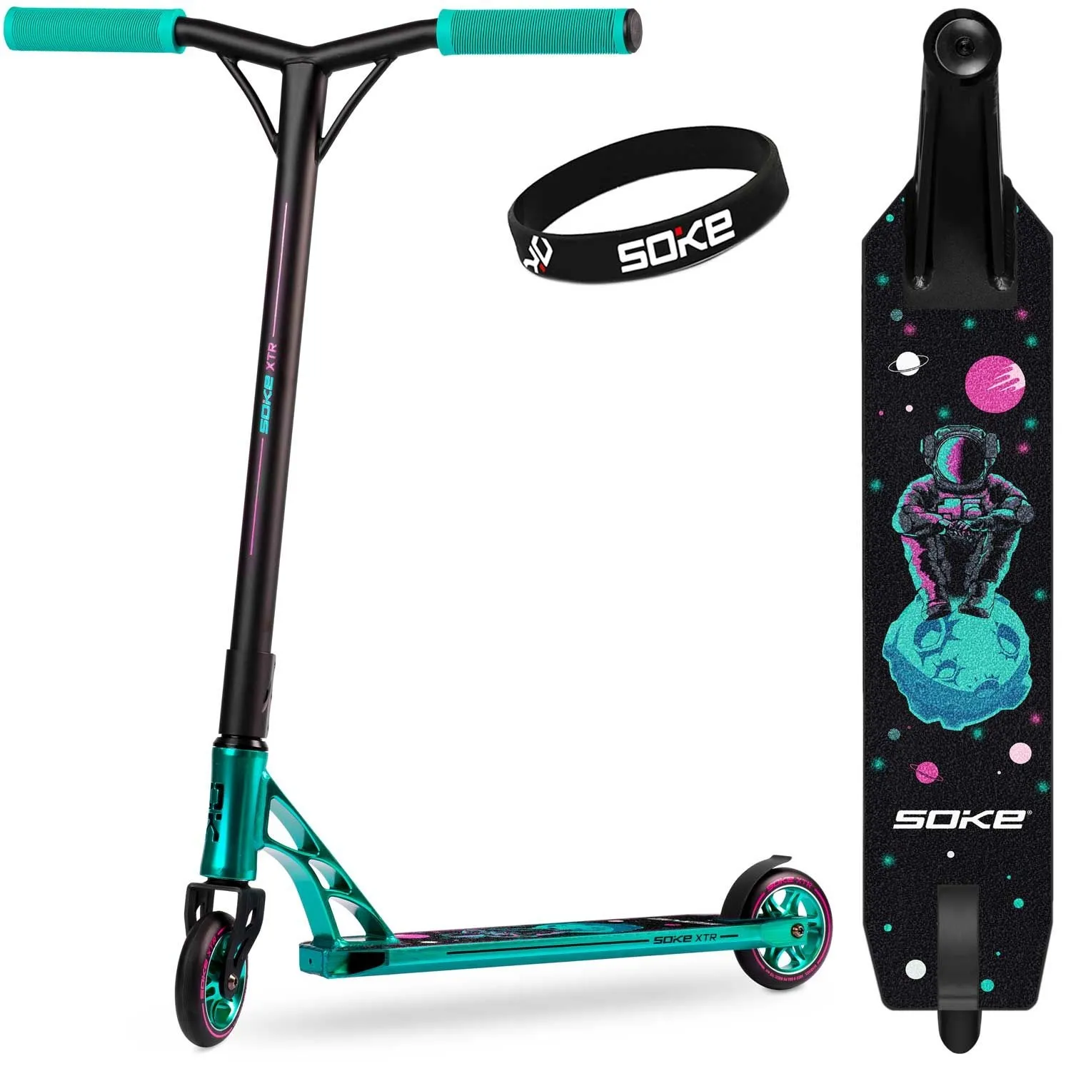 Hulajnoga dwukołowa, wyczynowa, SOKE XTR turkusowo-różowa