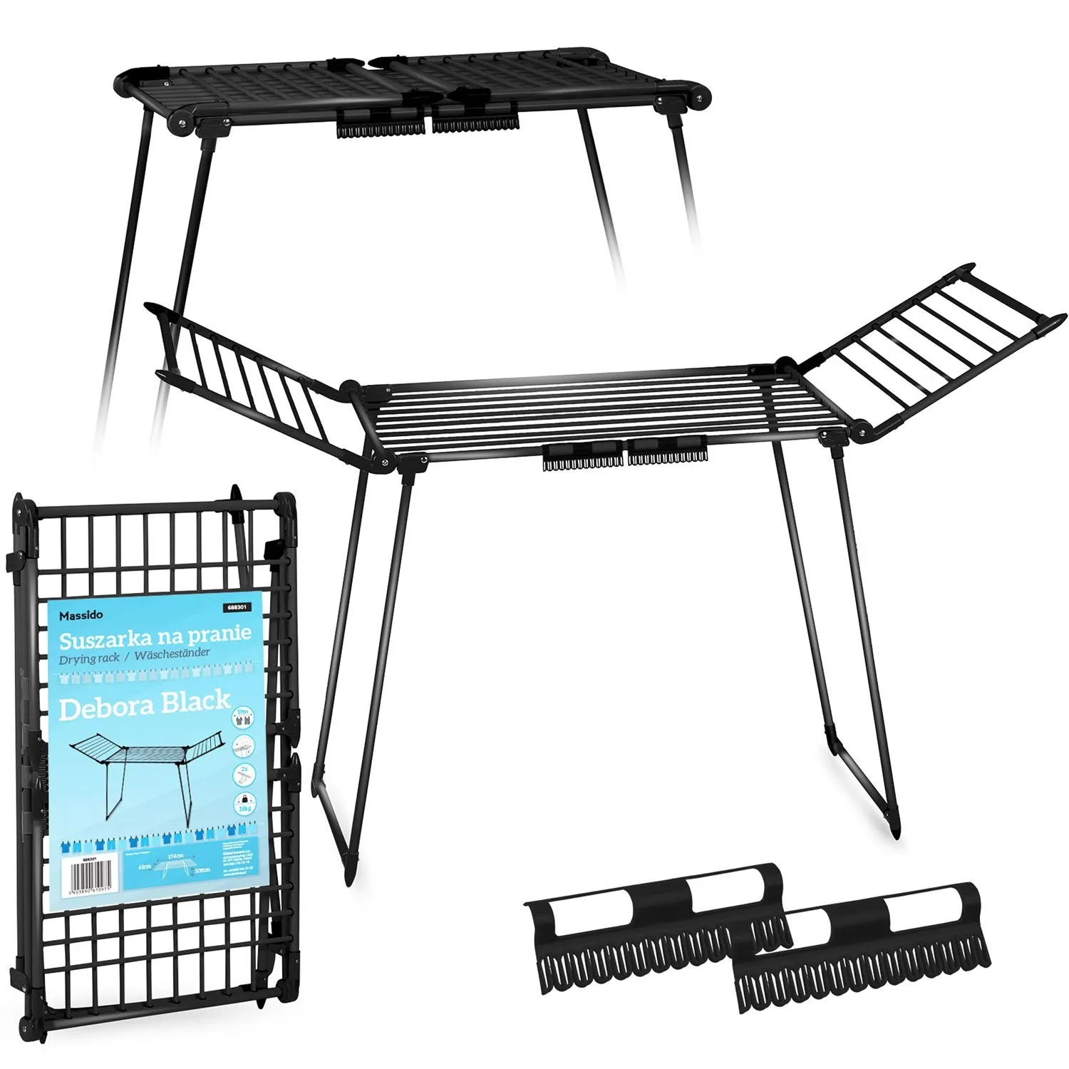 Suszarka na pranie, stojąca, rozkładana, 19 mb, Debora, czarna