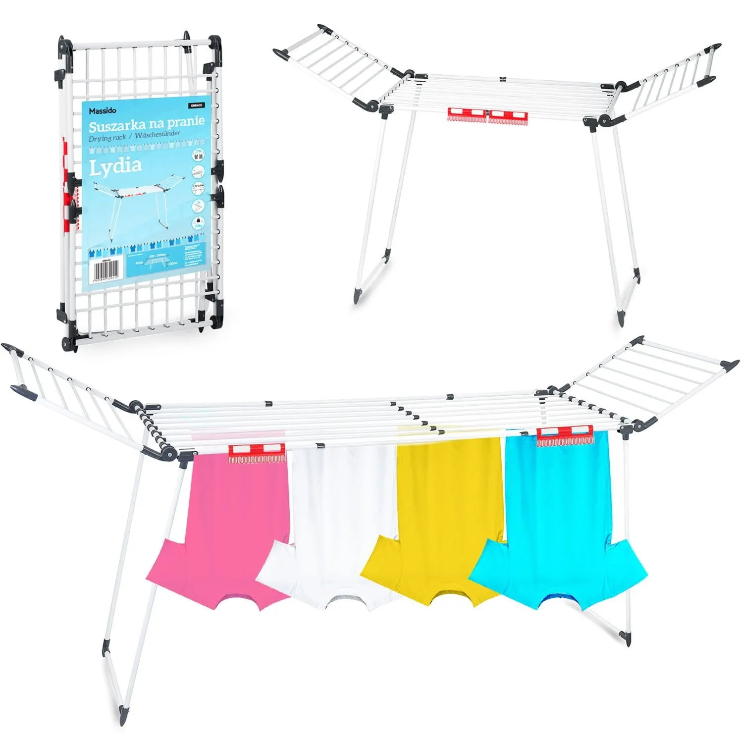 Teleskopowa suszarka na pranie, stojąca, rozkładana, 27 mb, Lydia, biała