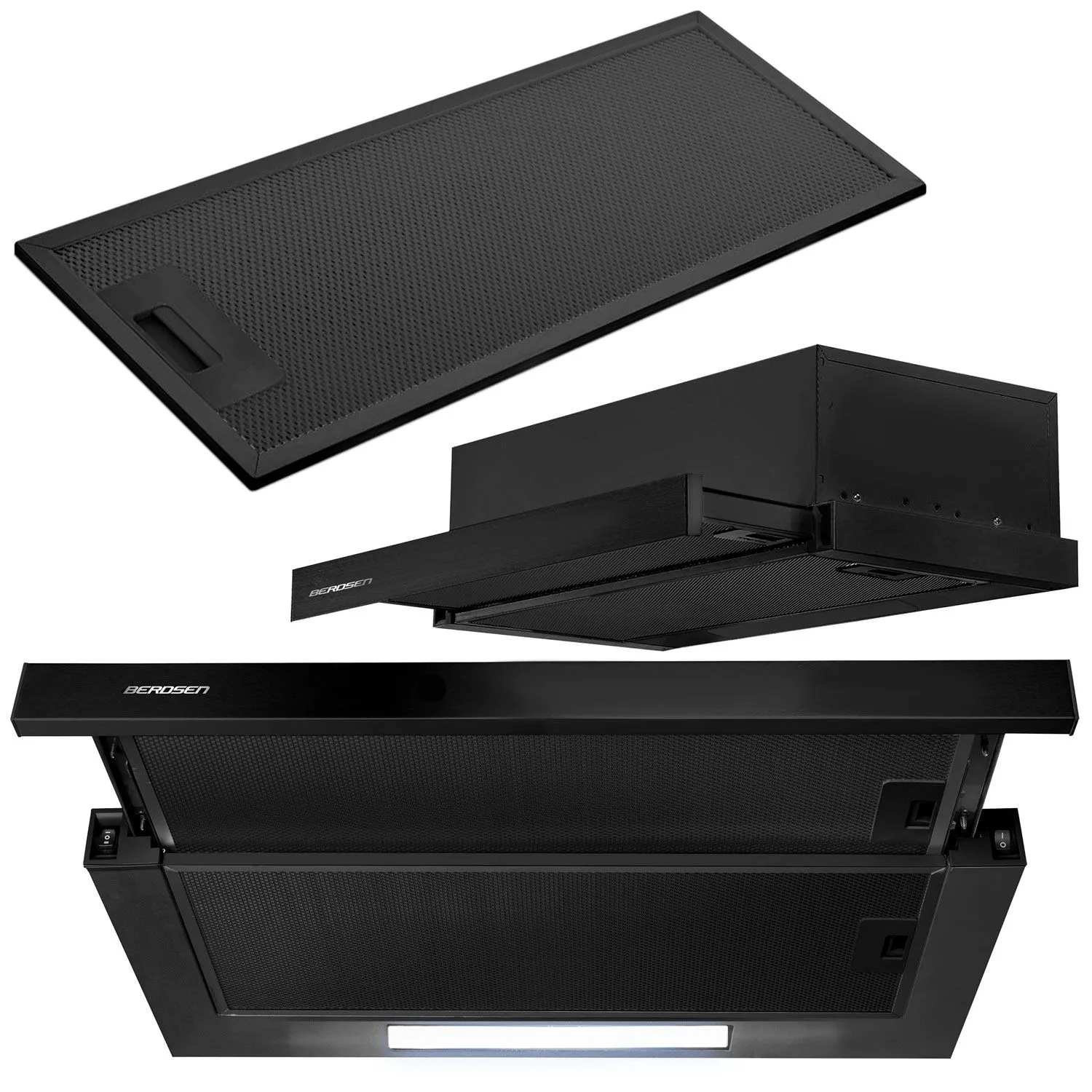 Okap kuchenny, podszafkowy, 60x46x16 cm, Berdsen, czarny