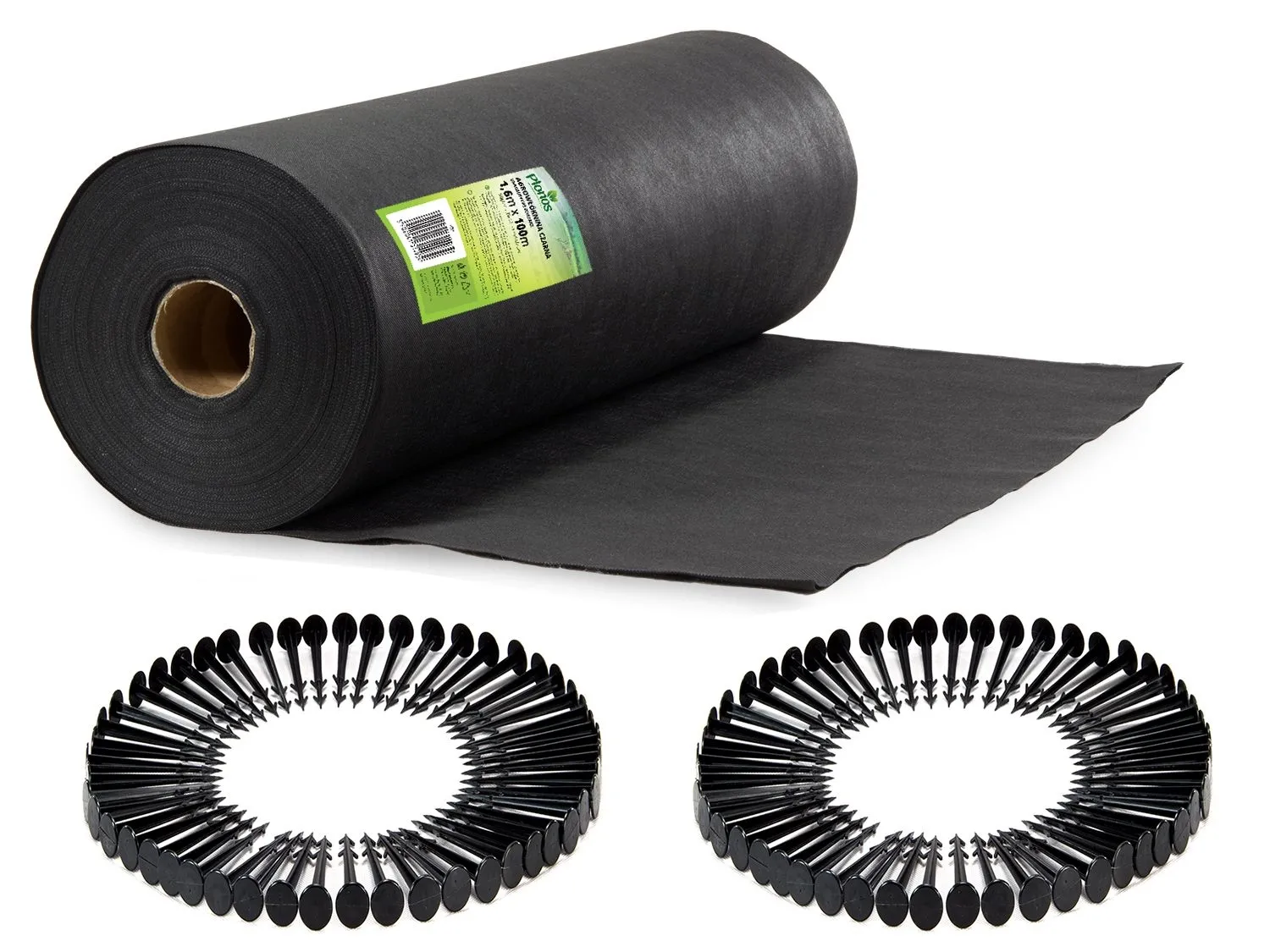 Agrowłóknina ogrodowa, 1,6 x100 m, 100 szpilek, Plonos, czarny