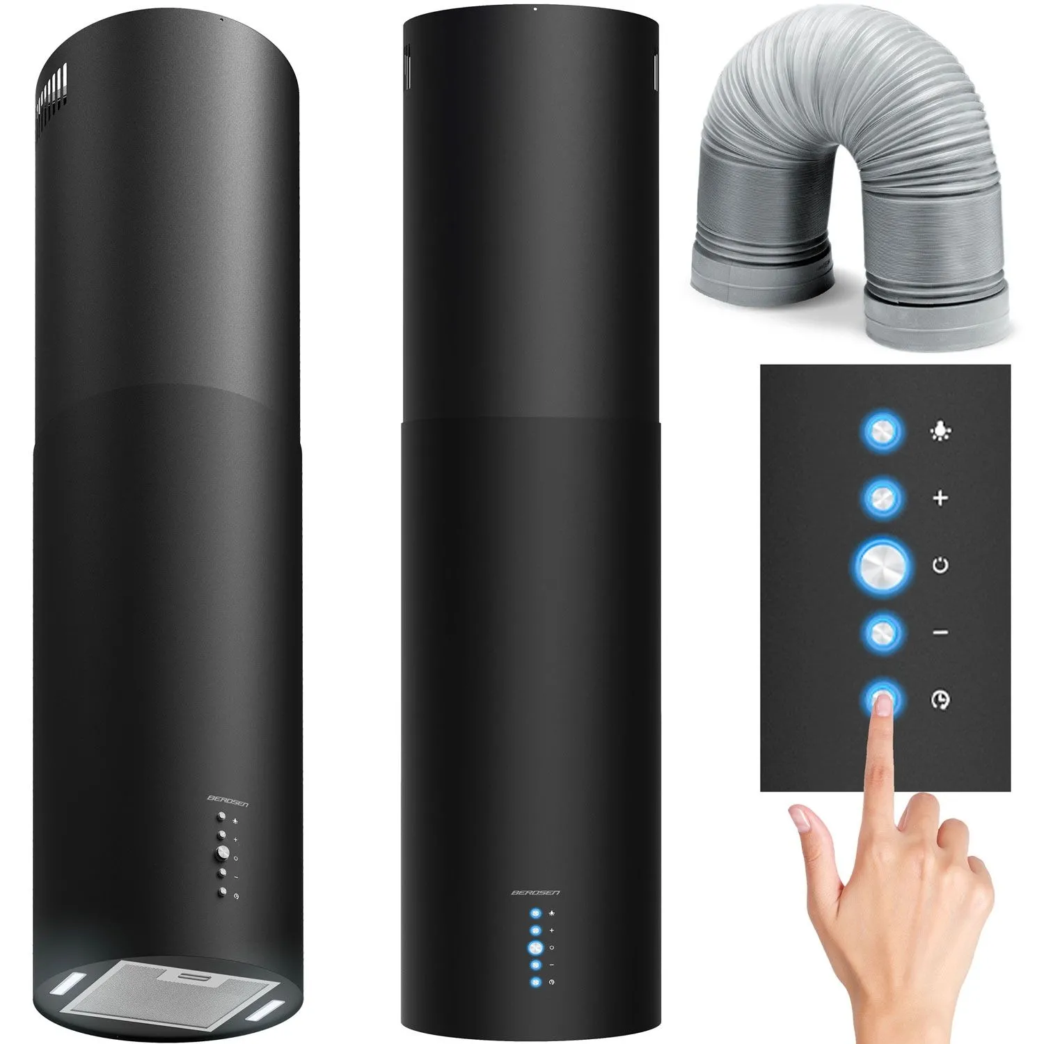 Okap wyspowy, oświetlenie LED, Berdsen, 35x145 cm, czarny