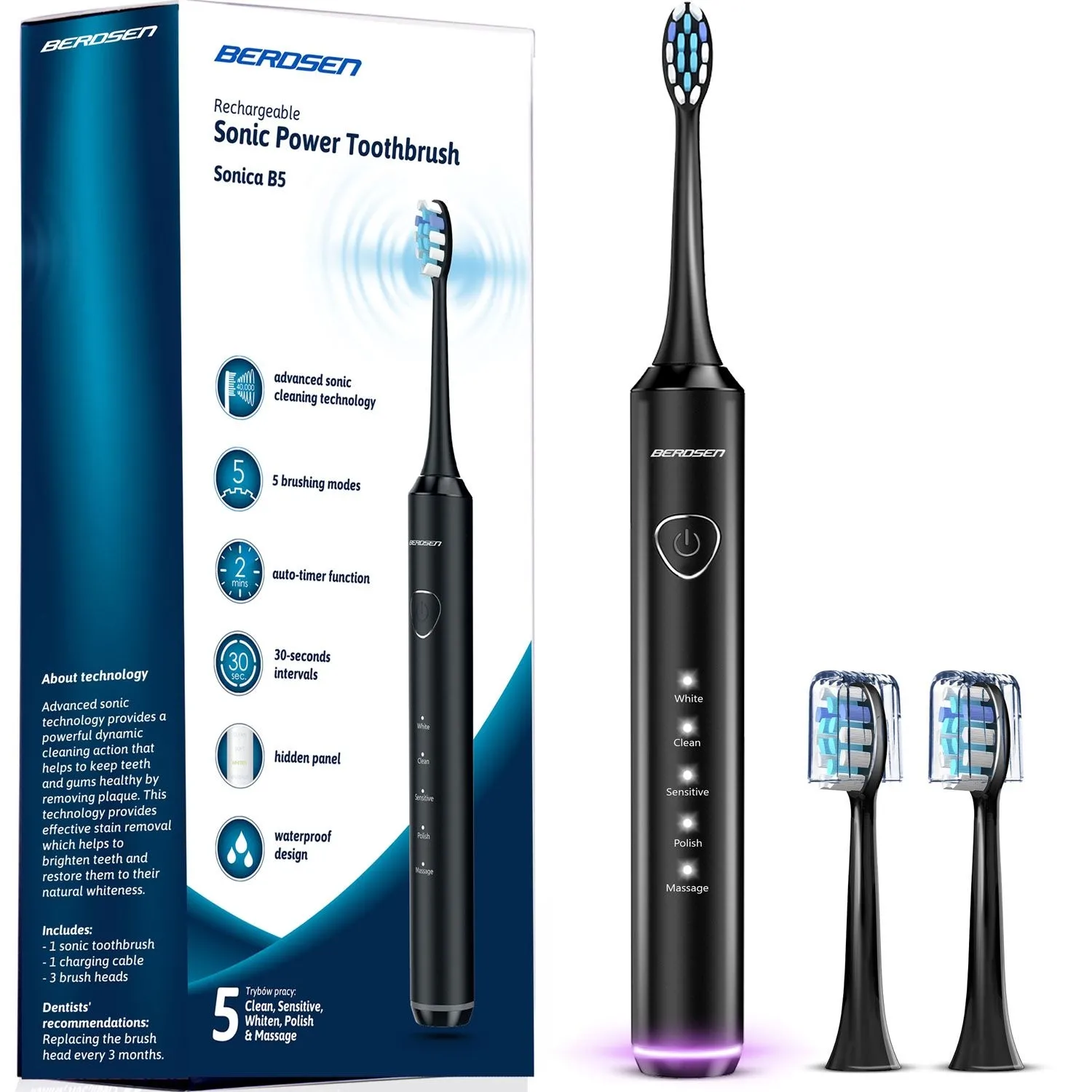 Szczoteczka soniczna do zębów, Sonica B5, czarny