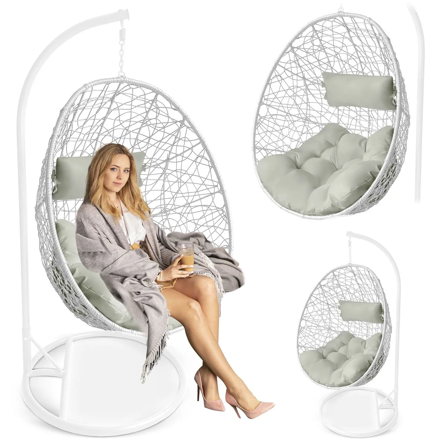 Fotel ogrodowy, wiszący, Brava, 94x192 cm, biały, szary