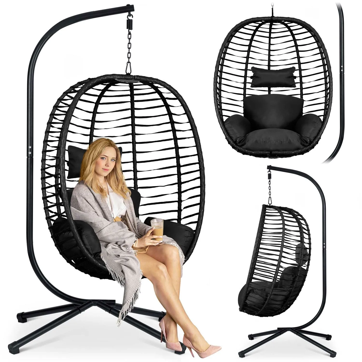 Fotel ogrodowy, wiszący, Toskana, 98x201 cm, czarny