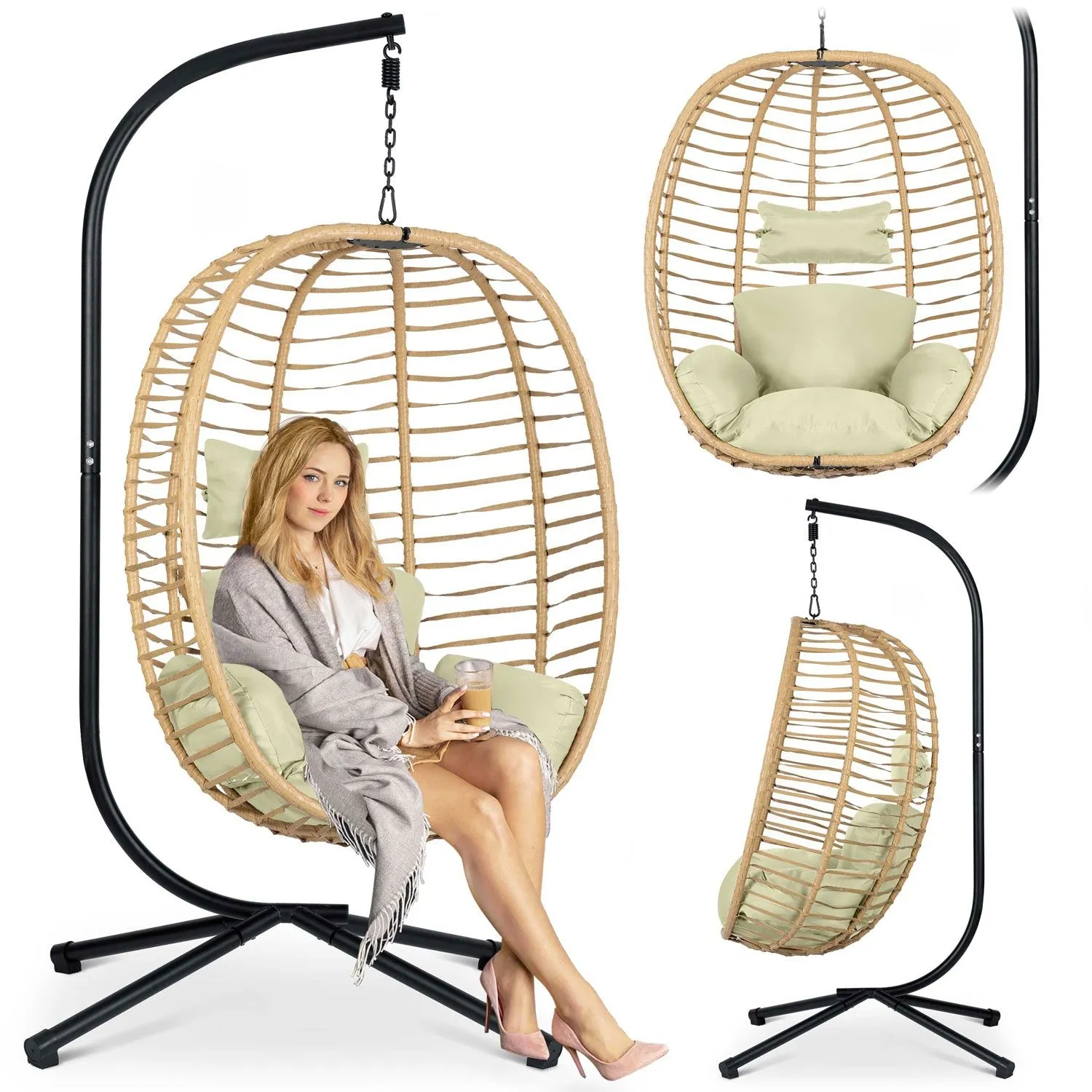 Fotel ogrodowy, wiszący, Toskana, 98x201 cm, czarny, beżowy