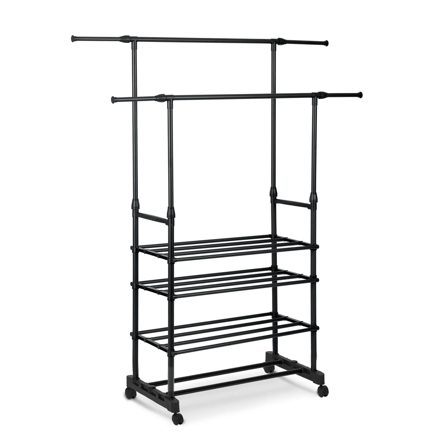 Wieszak na ubrania, kółka, 147x44x158 cm, czarny