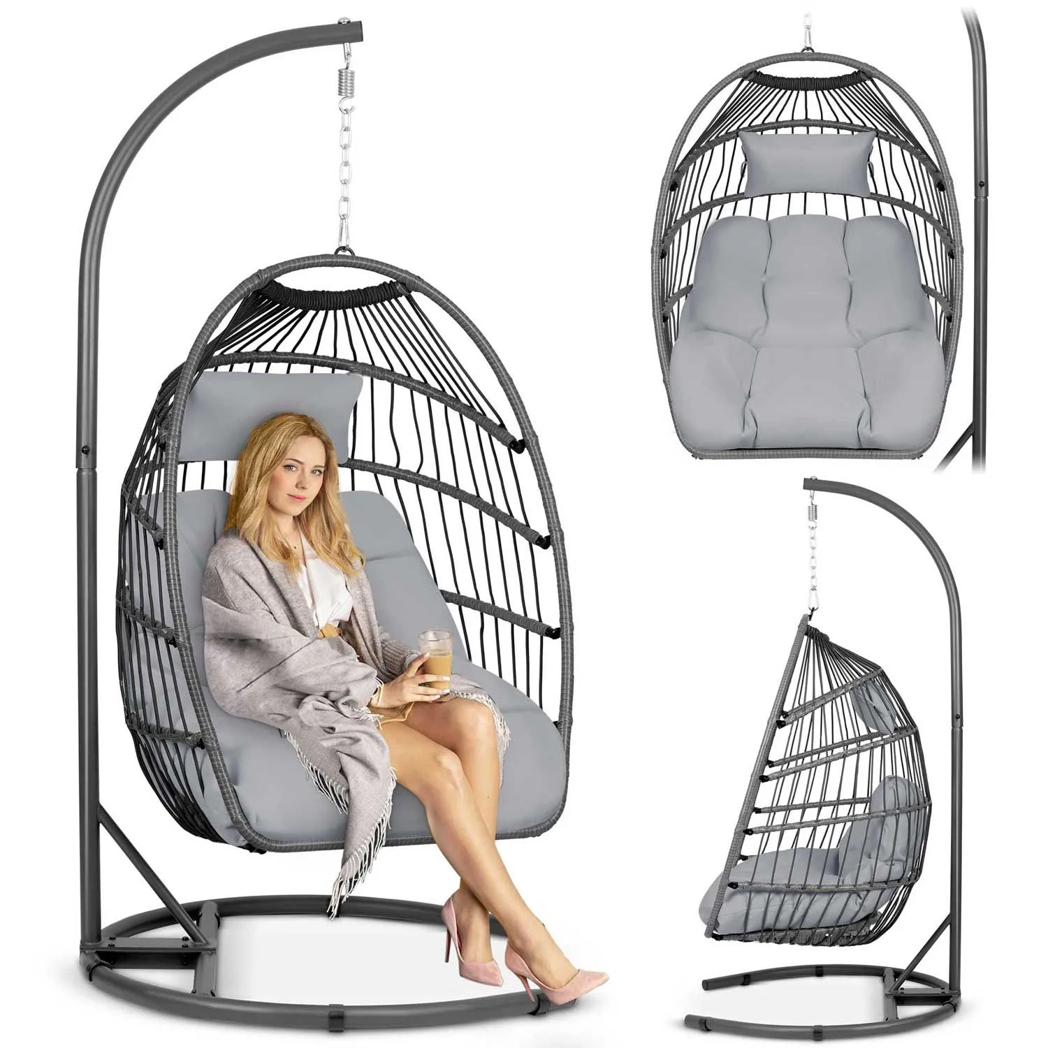 Fotel wiszący do ogrodu, huśtawka, Luisiana, 101x195 cm, szary