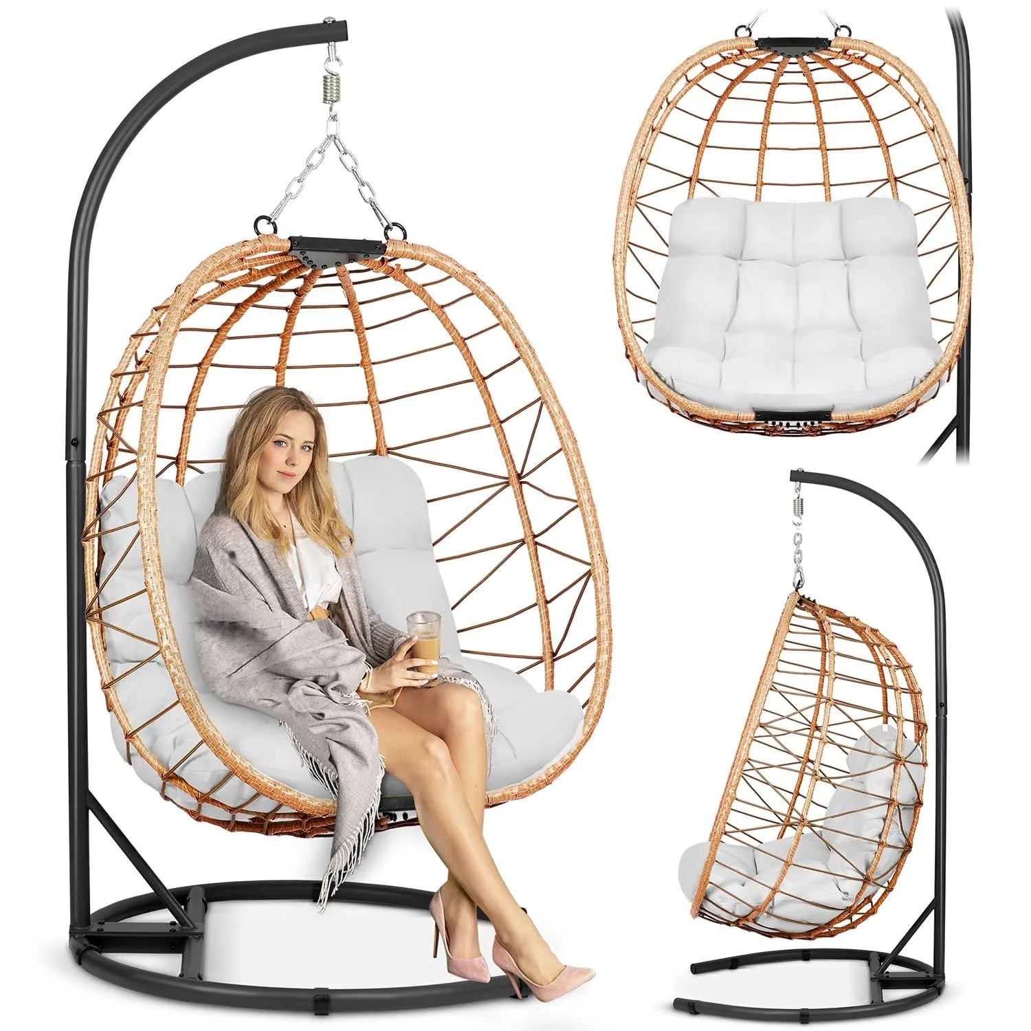 Fotel ogrodowy, wiszący, Tihuana, 104x194 cm, brązowy, szary