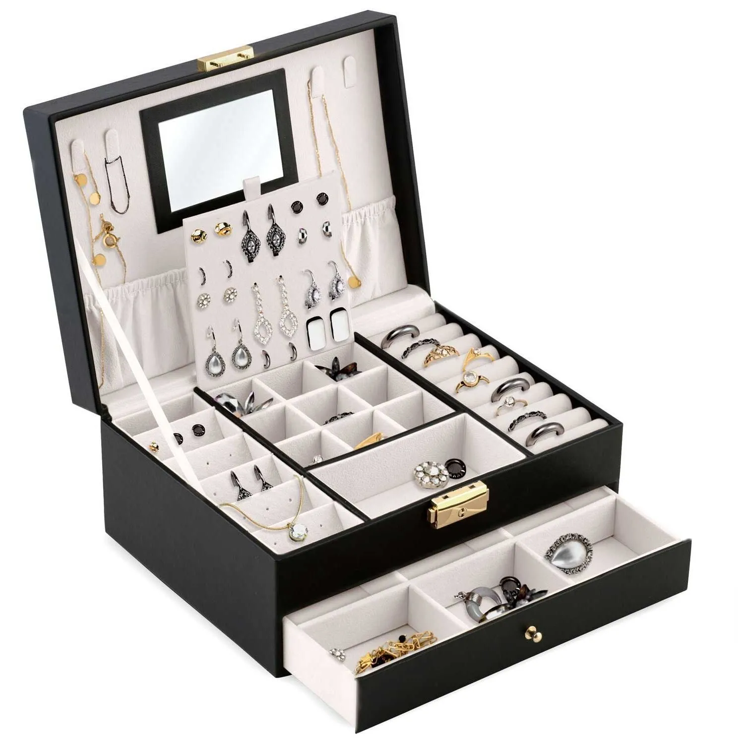 Szkatułka na biżuterię, kuferek, Massido, 23x17x11 cm, czarna