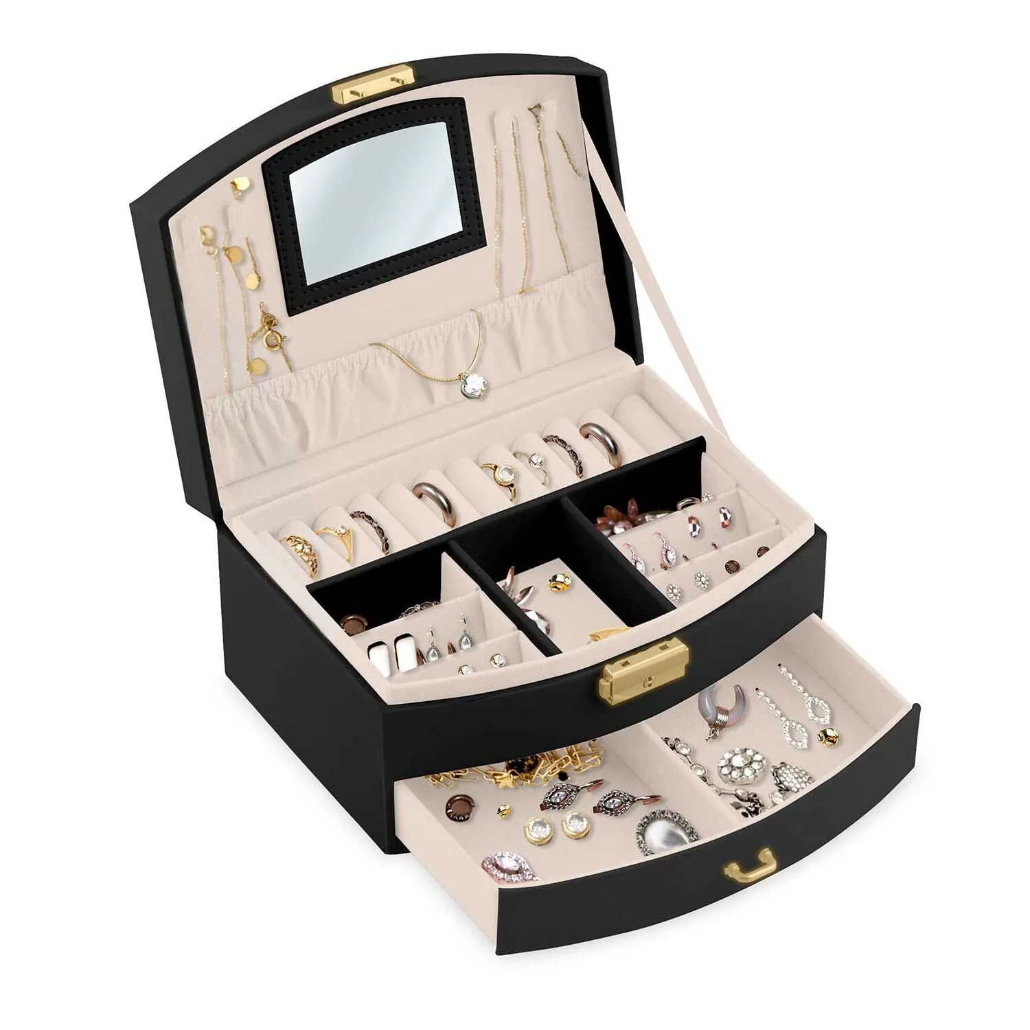 Szkatułka na biżuterię, organizer, Massido, 20x13x10 cm, czarna