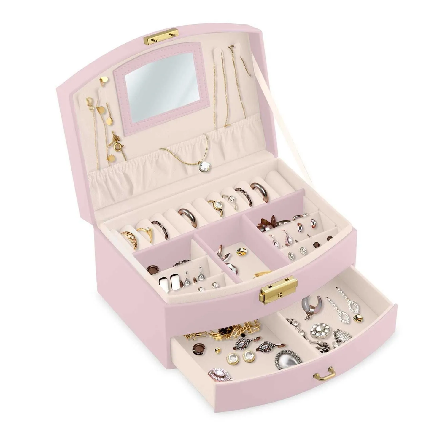 Szkatułka na biżuterię, organizer, Massido, 20x13x10 cm, różowa