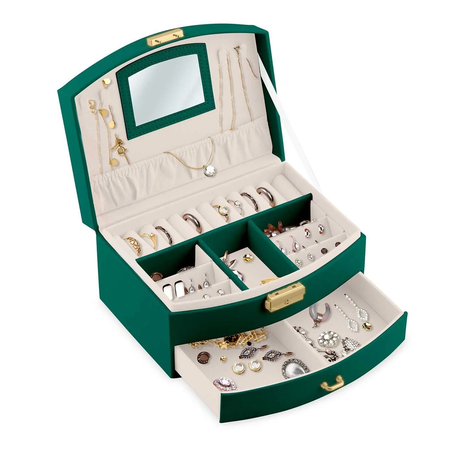 Szkatułka na biżuterię, organizer, Massido, 20x13x10 cm, zielona