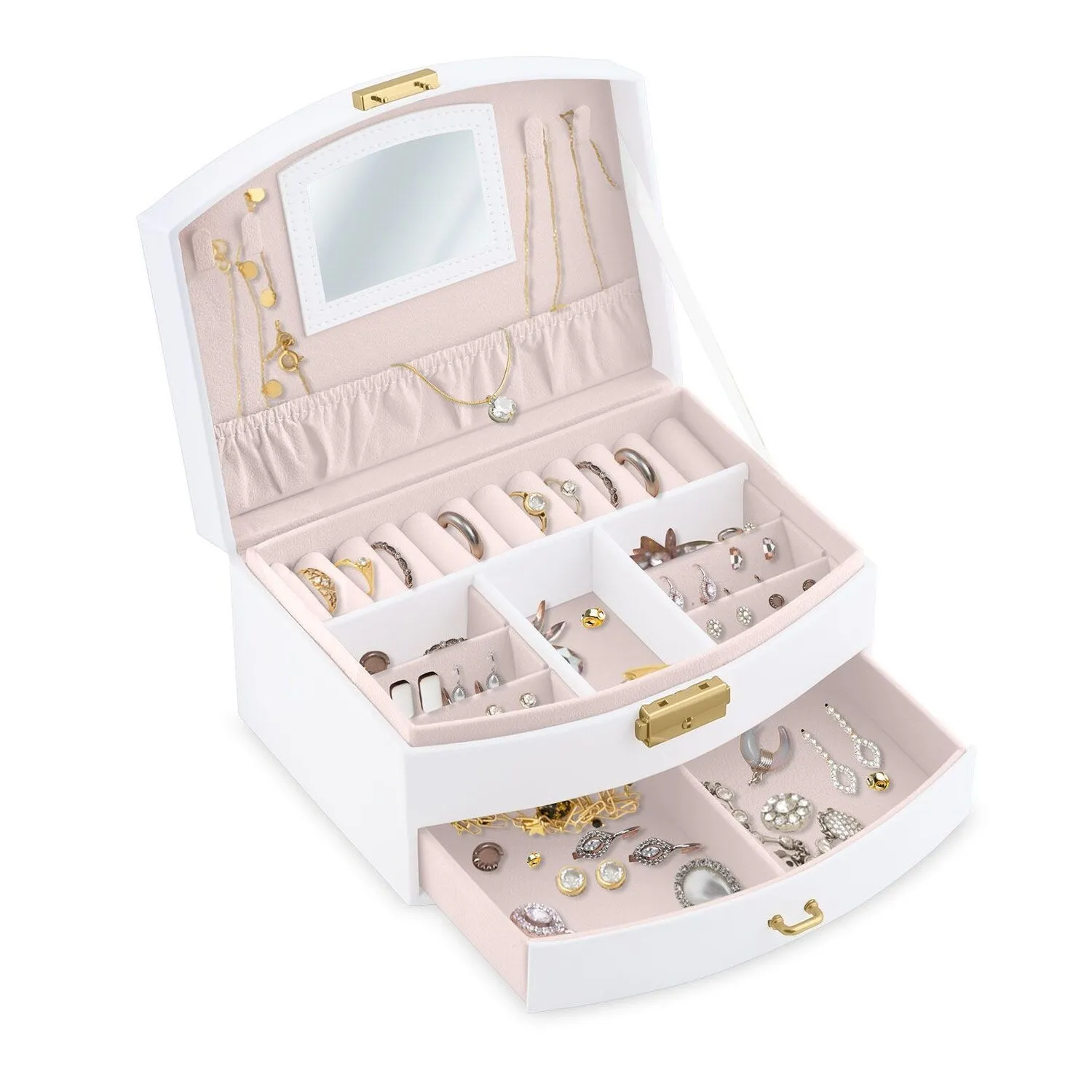 Szkatułka na biżuterię, organizer, Massido, 20x13x10 cm, biała