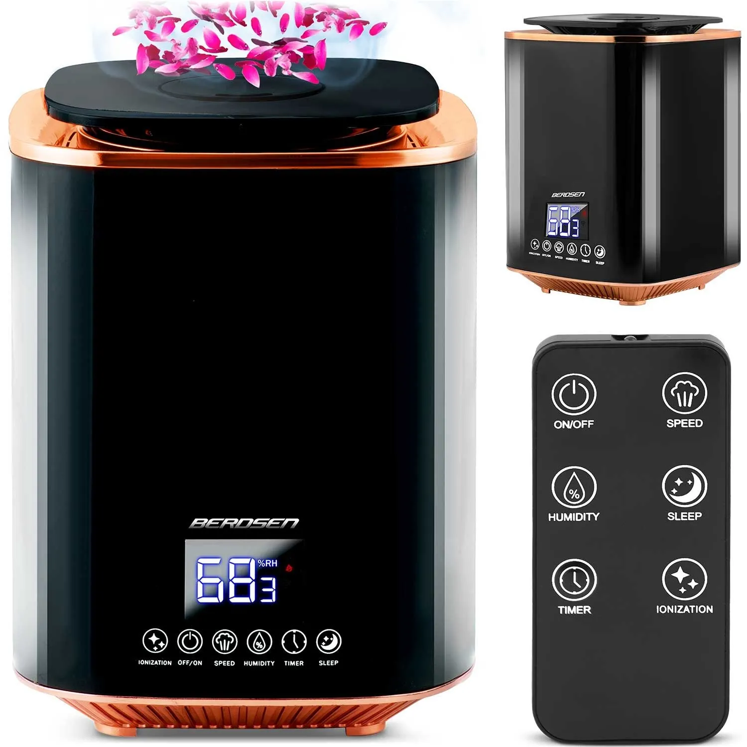 Nawilżacz powietrza, ultradźwiękowy, Berdsen, 18x18x25 cm, czarny