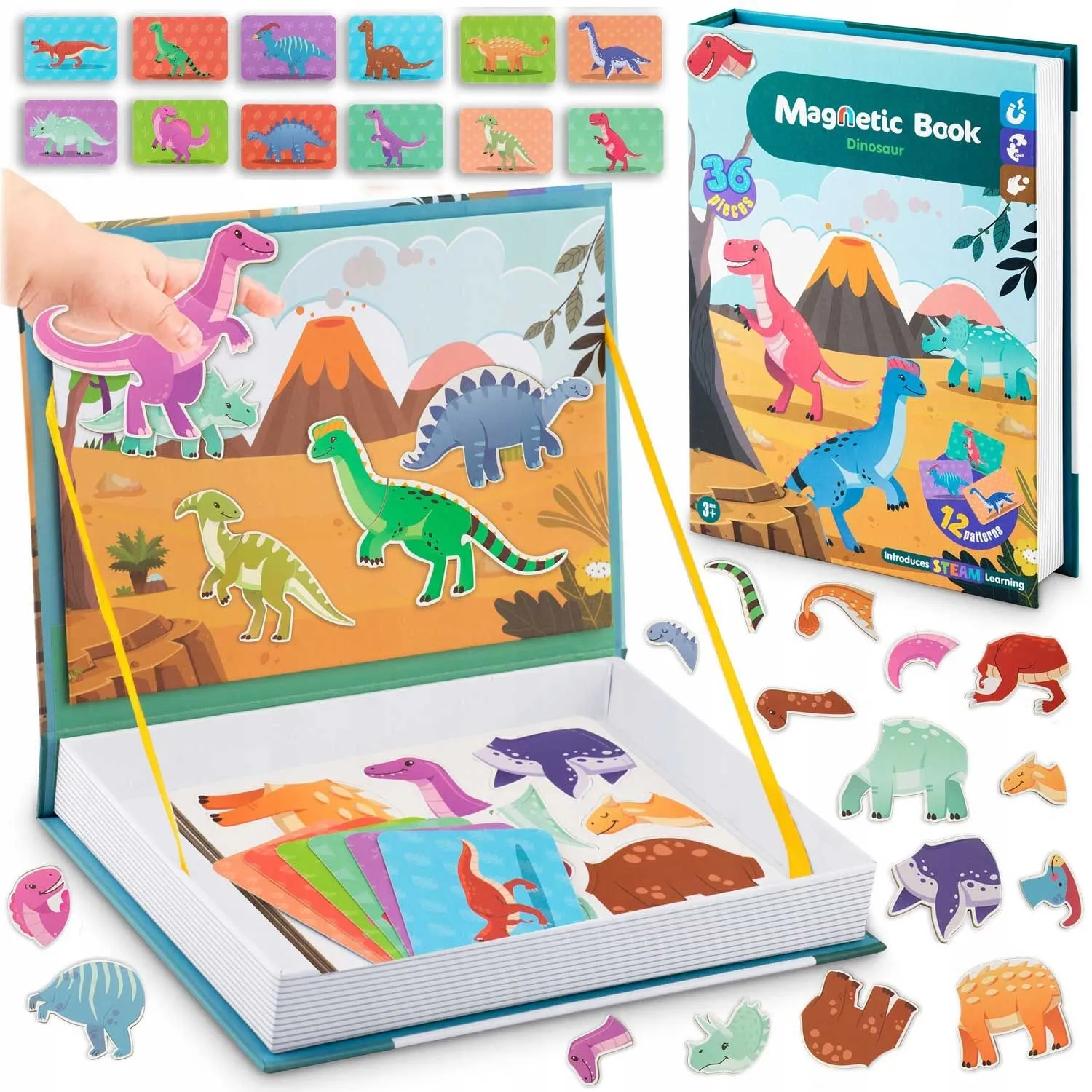 Książka magnetyczna, puzzle, dinozaury, Ricokids