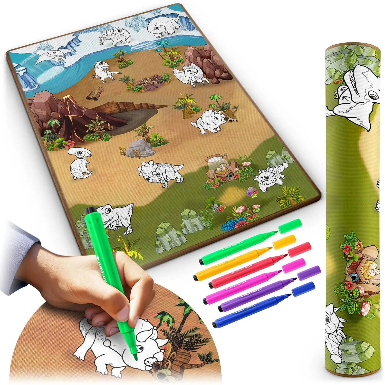 Mata piankowa do kolorowania, zwijana, Ricokids, 120x90 cm, zielony, brązowy