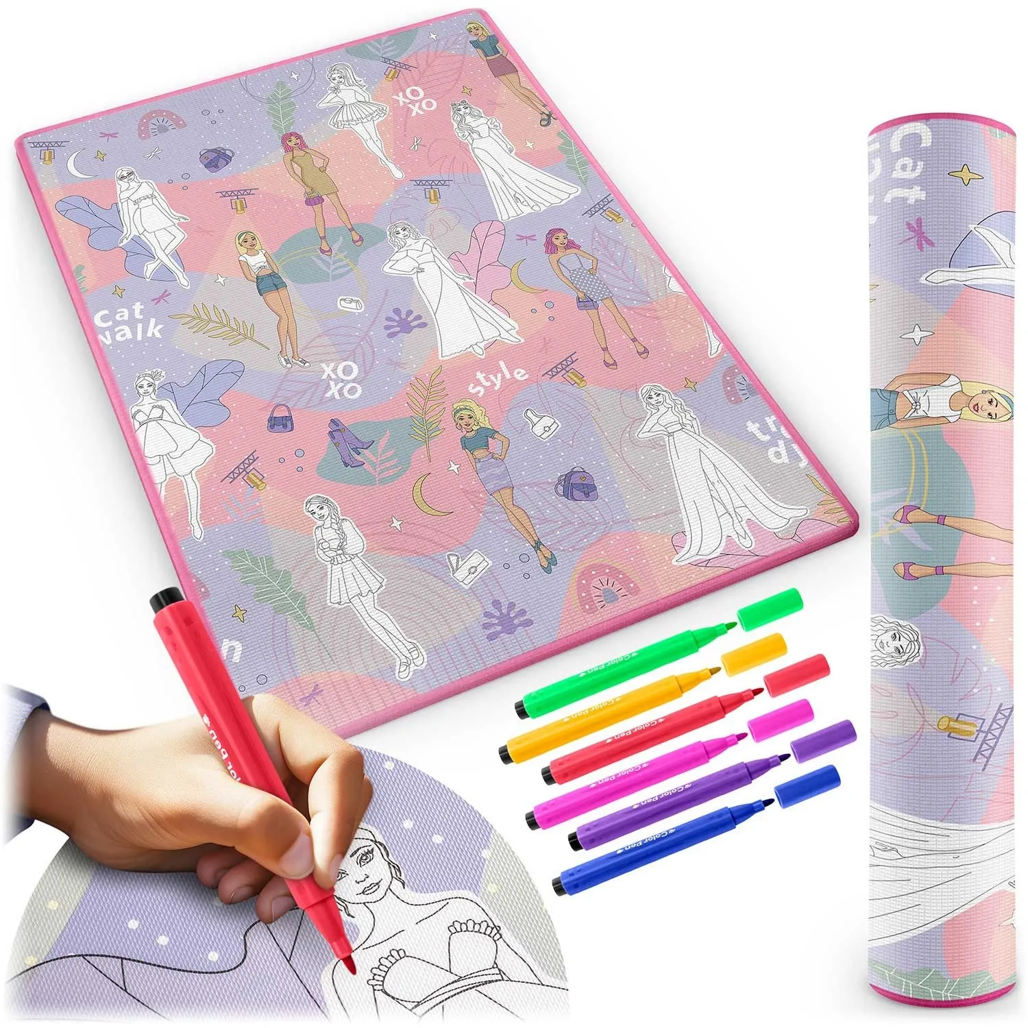 Mata piankowa do kolorowania, zwijana, Ricokids, 120x90 cm, różowy