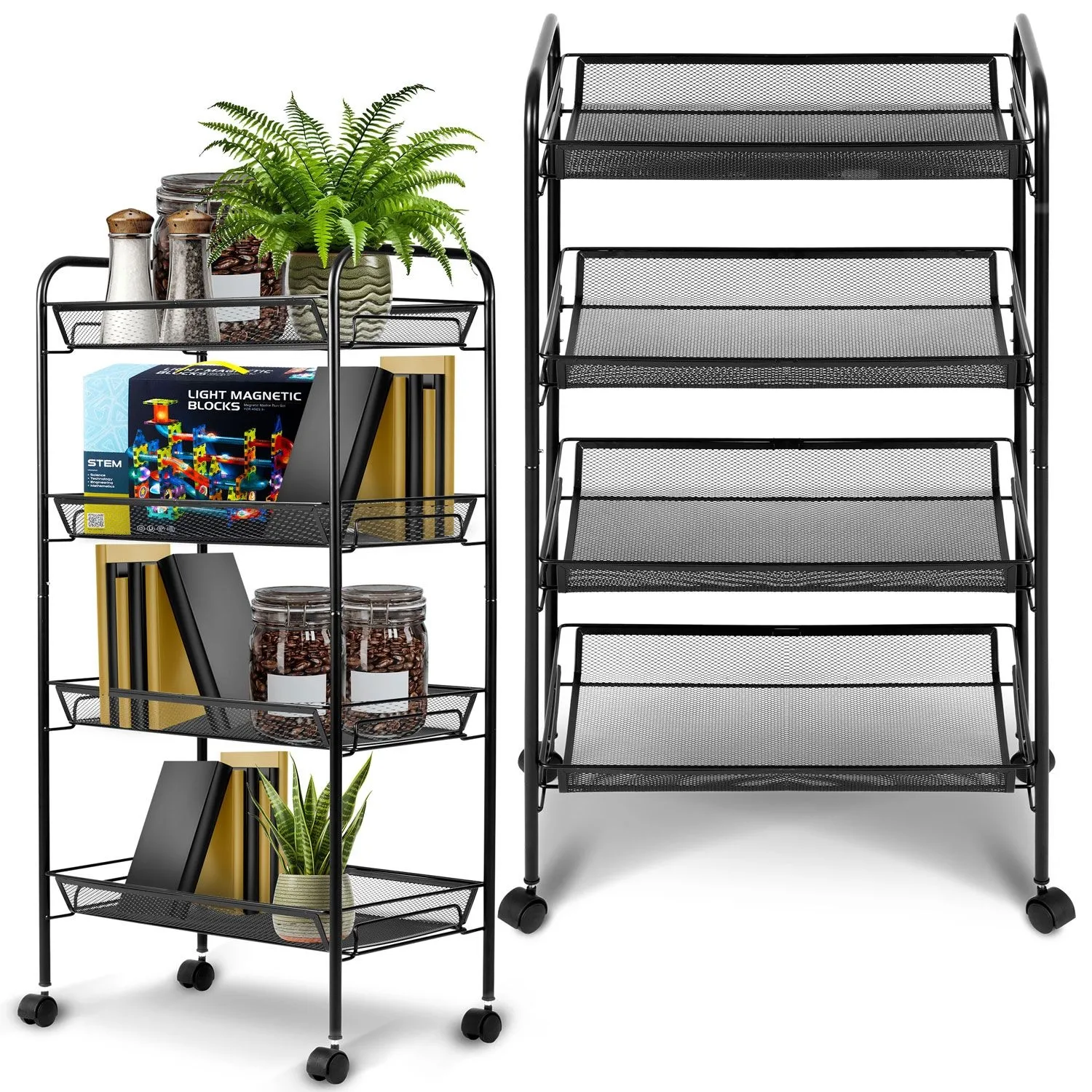 Regał metalowy na kółkach, Massido, 48x31x84 cm, czarny