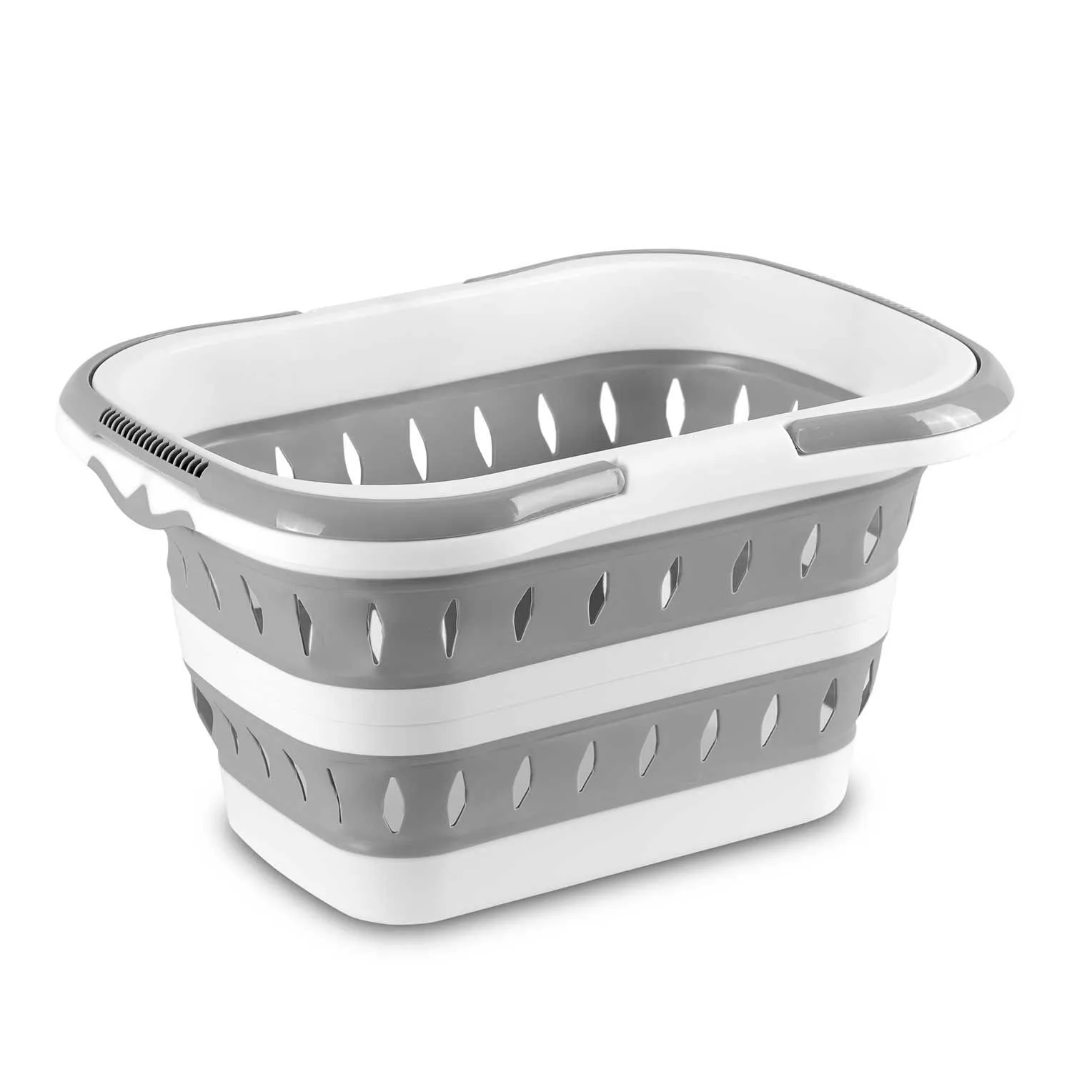Składany kosz na pranie z uchwytami, 50 L, Massido, biały, szary