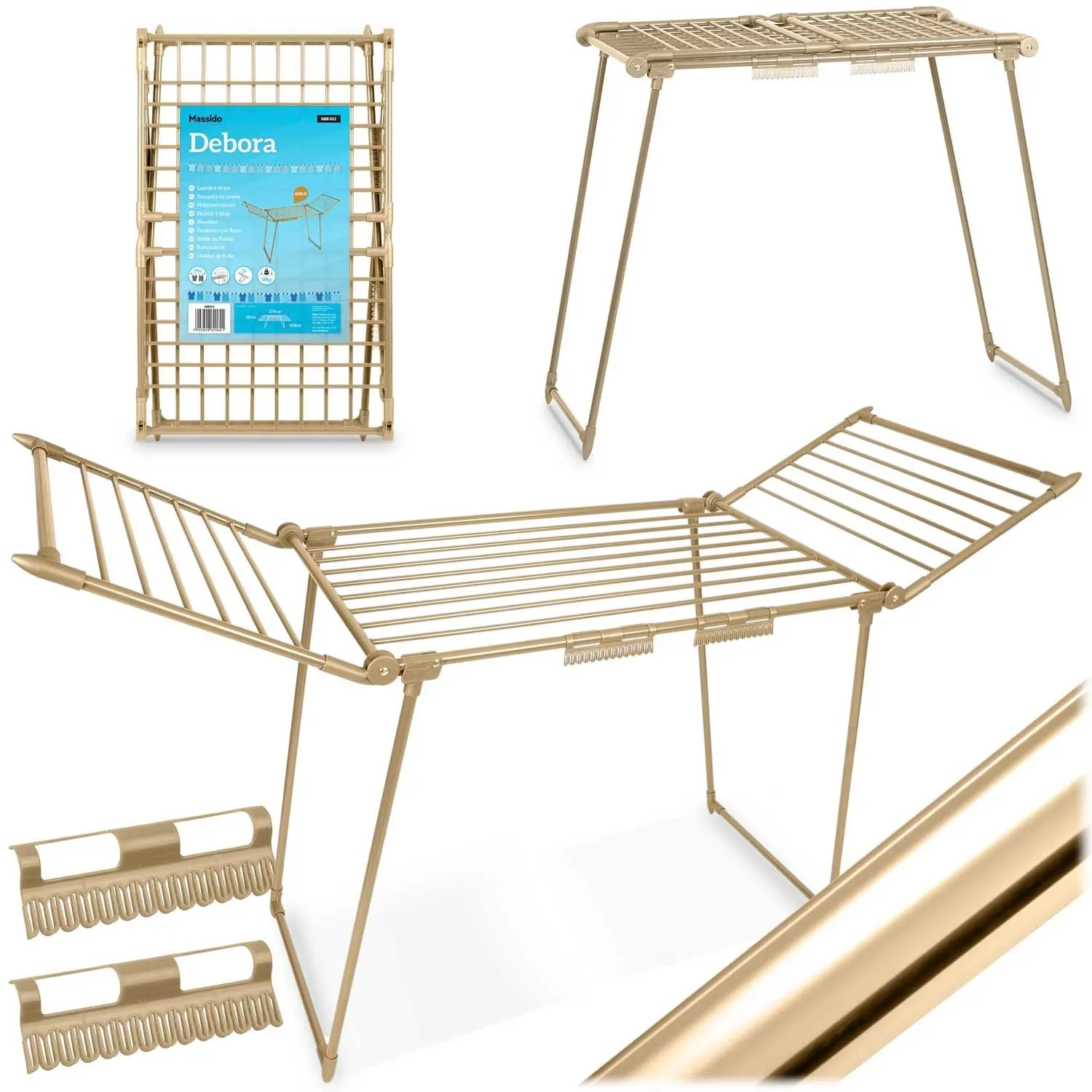 Suszarka na pranie, stojąca, rozkładana, 19 mb, Debora, złota