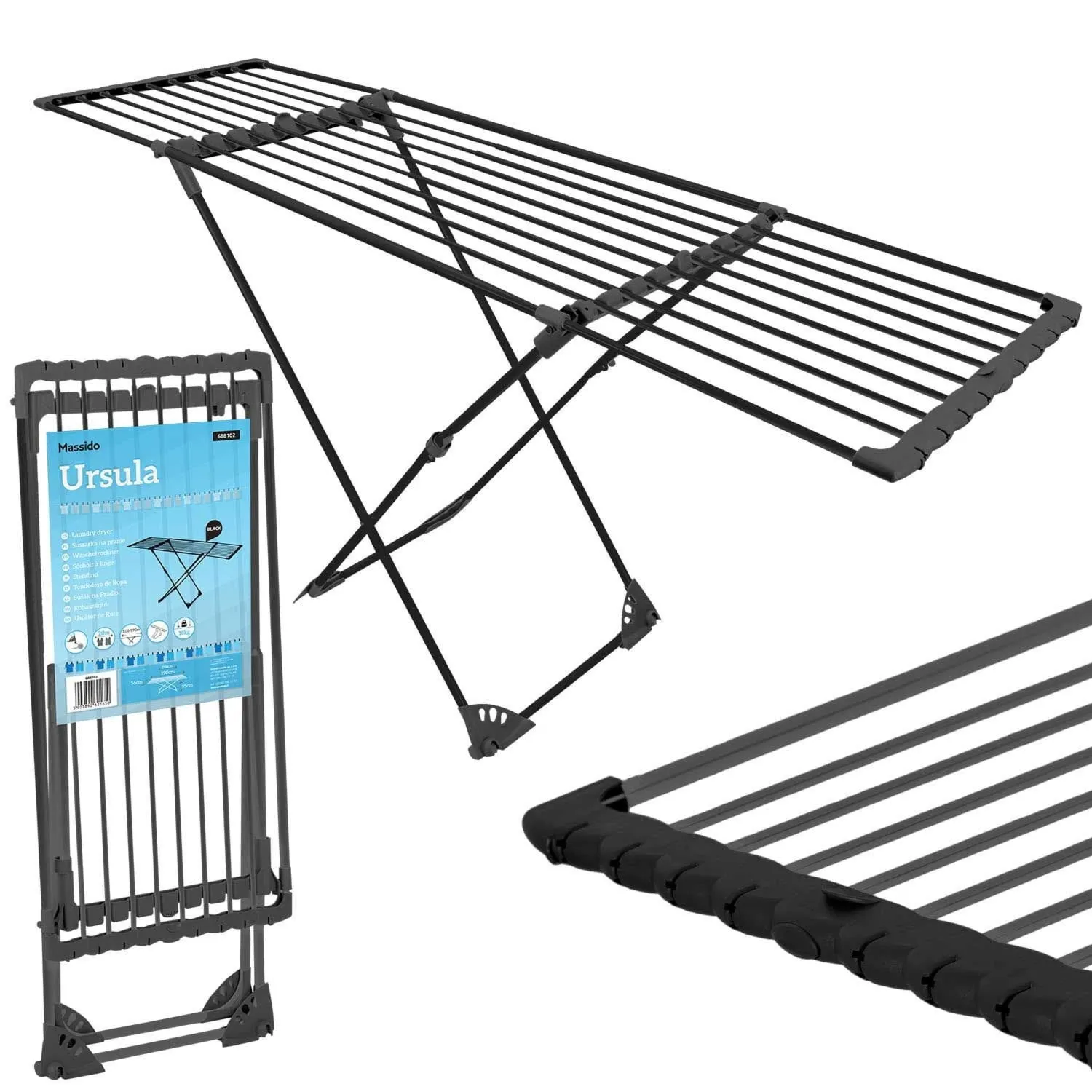 Teleskopowa suszarka na pranie z kółkami, 20 mb, Ursula, czarny
