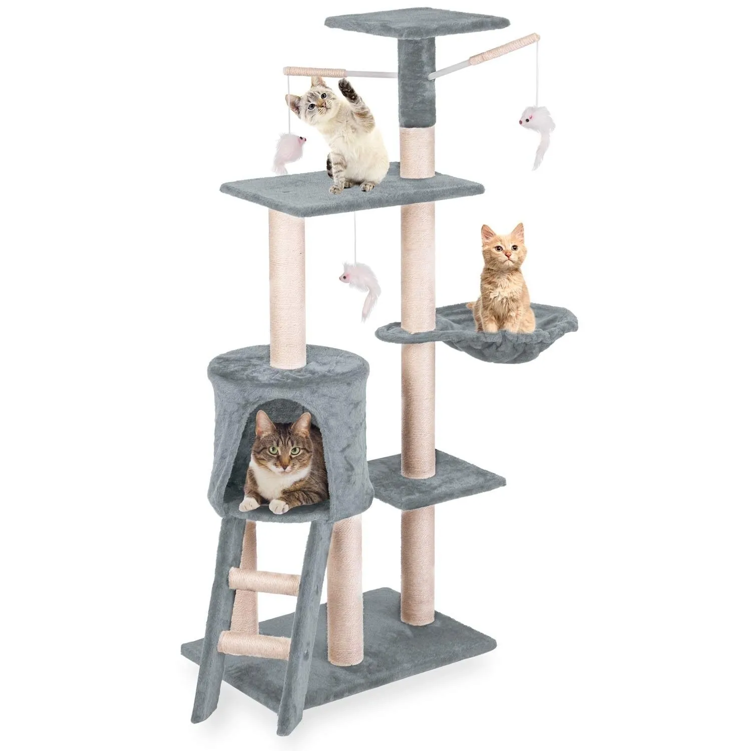 Drapak dla kota z myszką, 140 cm, DR-267, Pethaus, jasny szary