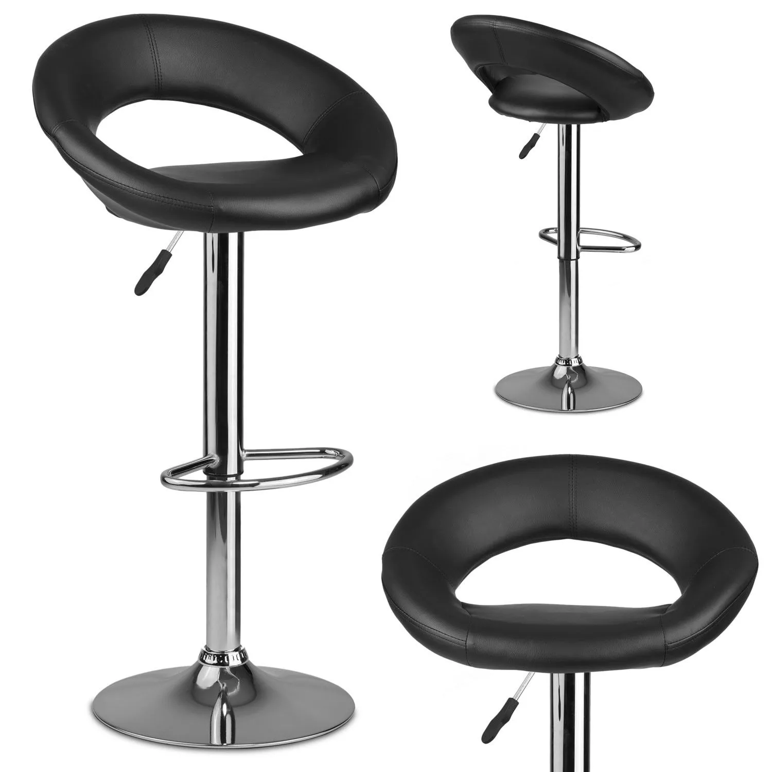 Hoker barowy z oparciem, Forza, 2 sztuki, czarny