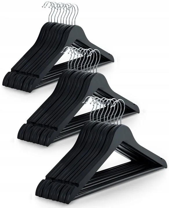 Wieszaki na ubrania, drewniane, 30 szt, Massido, czarny