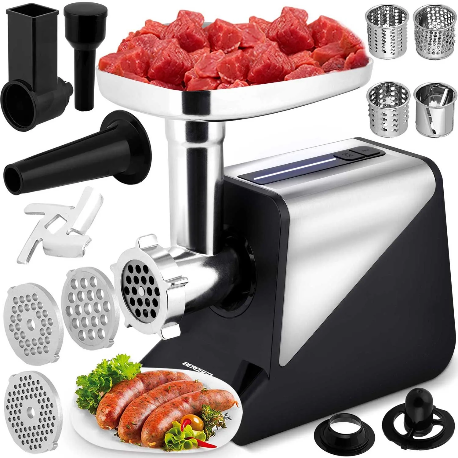 Profesjonalna maszynka do mielenia mięsa, Berdsen, czarny, srebrny