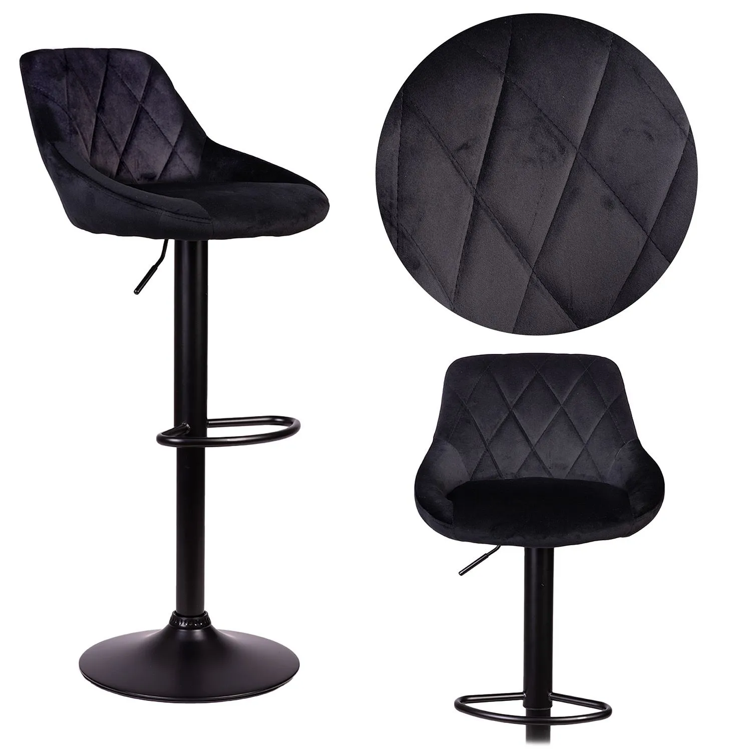 Hoker barowy z oparciem, Nerra, Sofotel, czarny z czarną podstawą