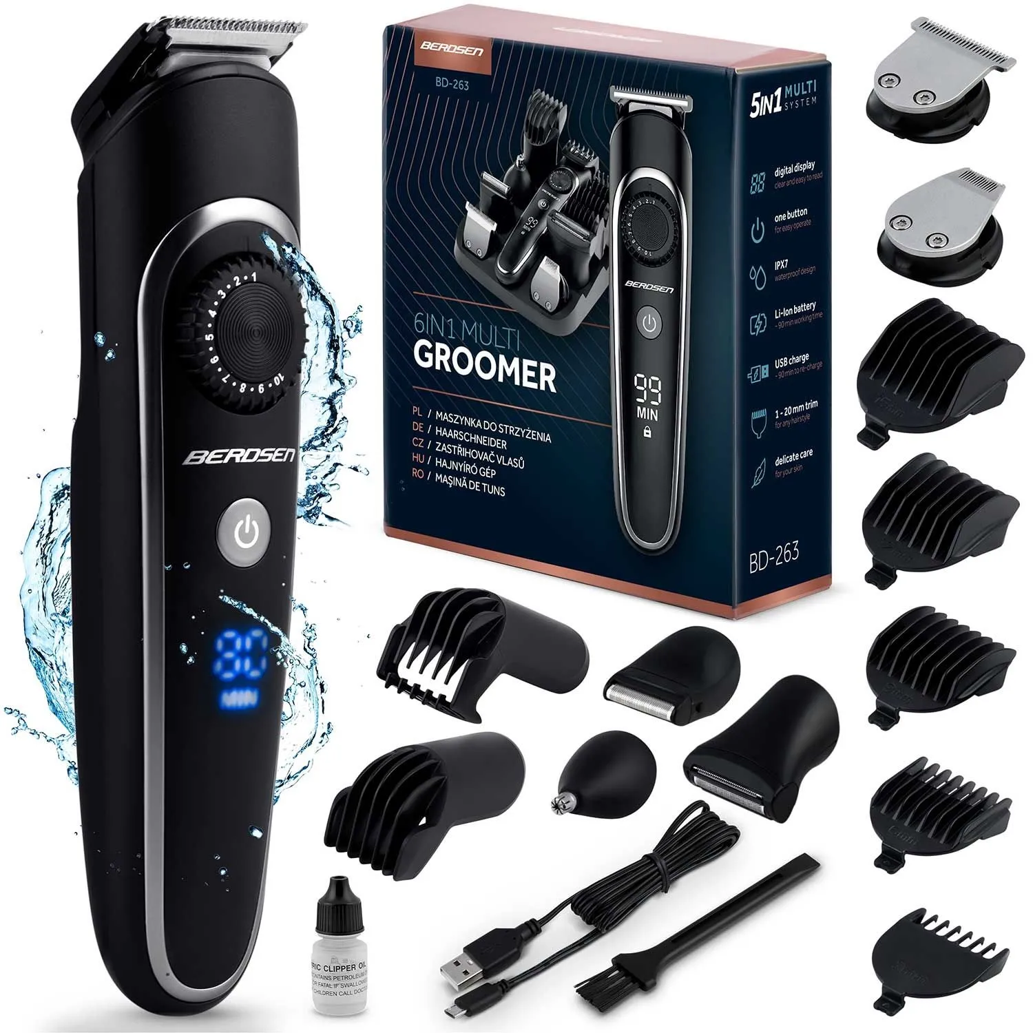 Maszynka do strzyżenia włosów, Berdsen BD-263, czarna
