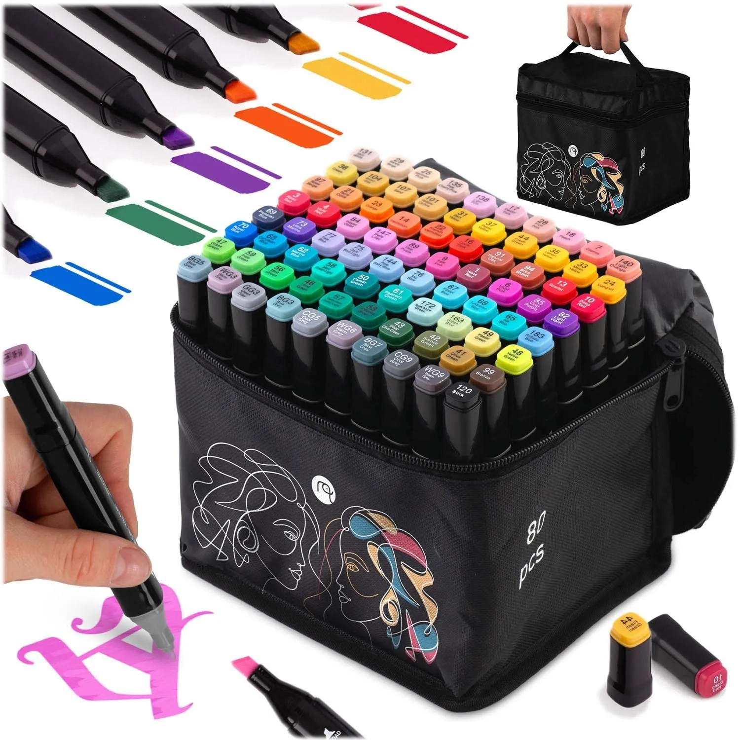 Markery alkoholowe z torbą, 80 szt, Nukido, NK-912