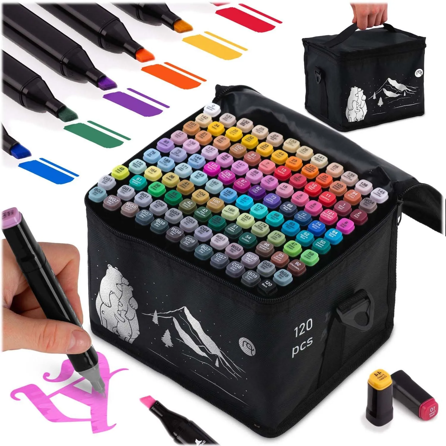 Markery alkoholowe z torbą, 120 szt, Nukido, NK-913