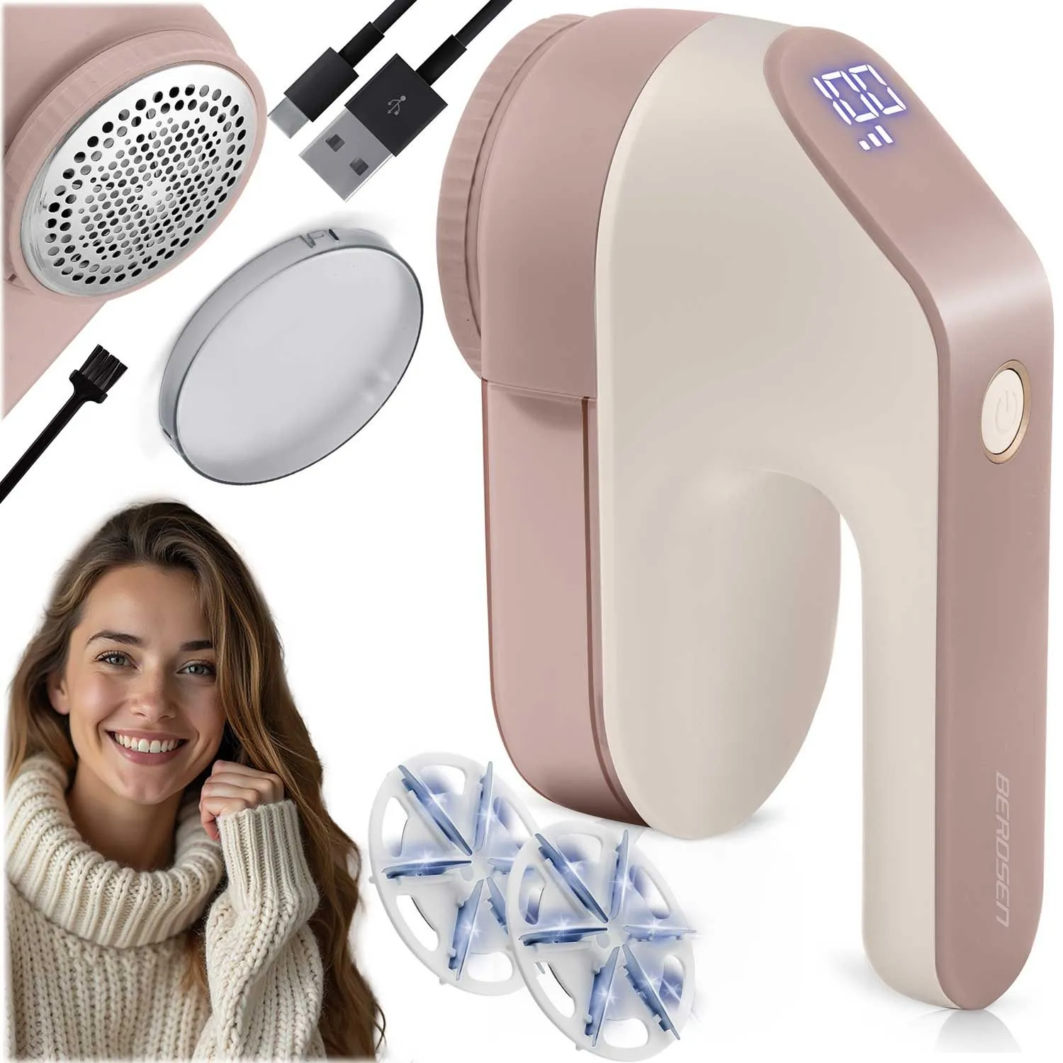 Elektryczna golarka do ubrań, Berdsen, BD-391, różowa