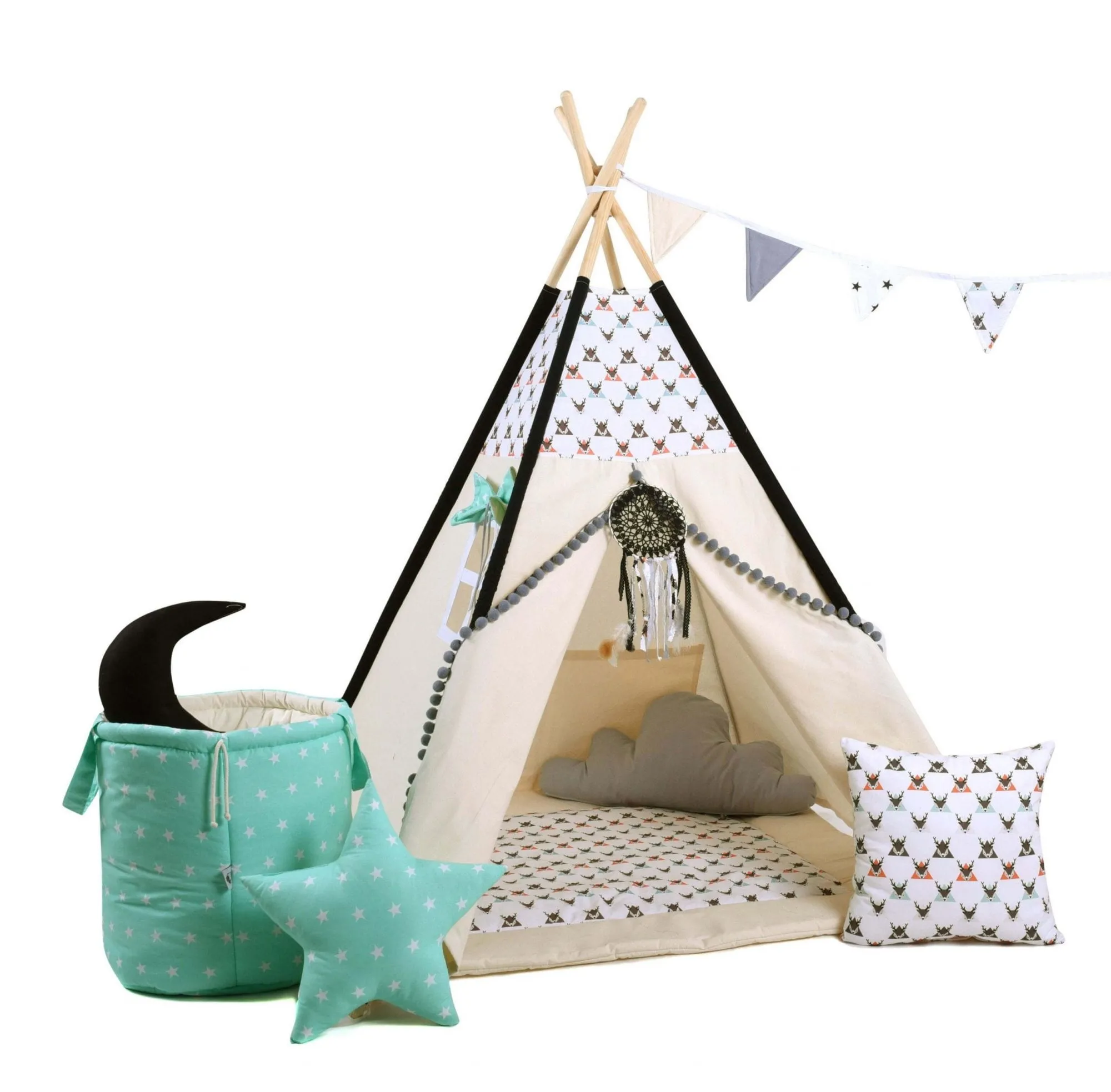 Namiot tipi dla dzieci, bawełna, mega zestaw, jelonkowy