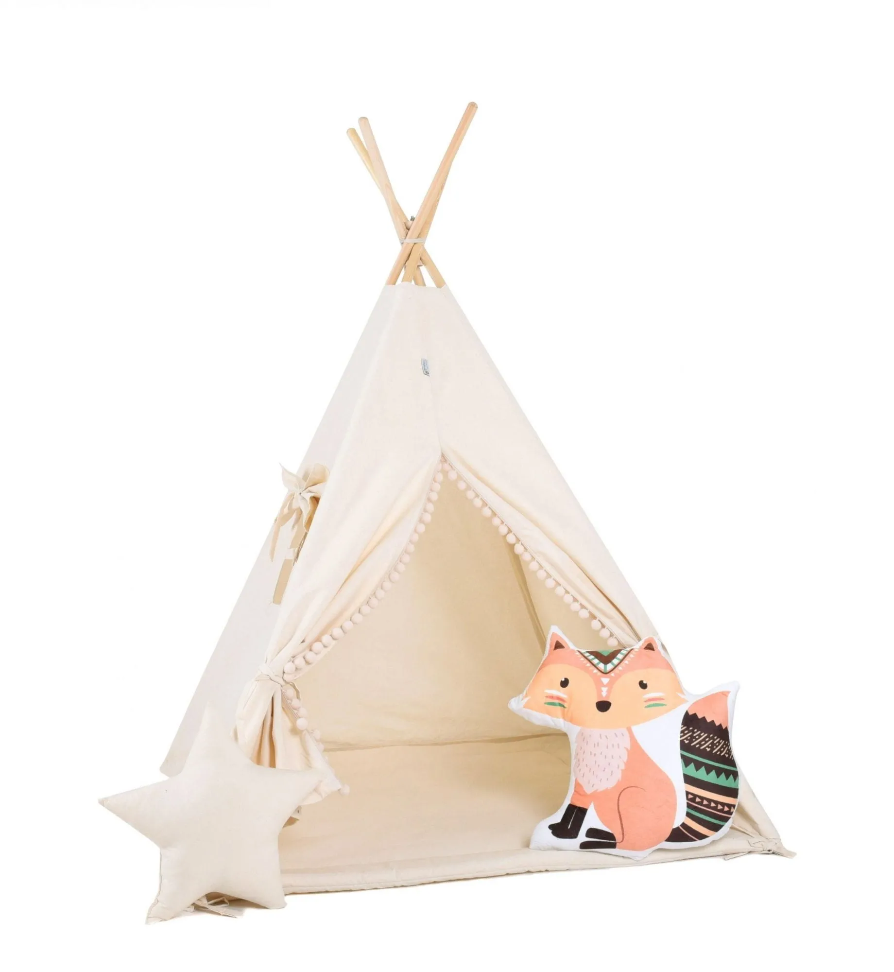 Namiot tipi dla dzieci, bawełna, okienko, lisek, kremowy obłoczek