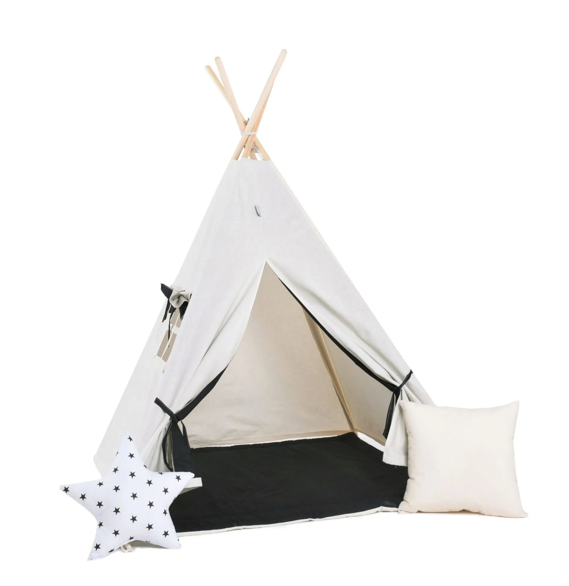 Namiot tipi dla dzieci, bawełna, okienko, poduszka, grafitowa elegancja