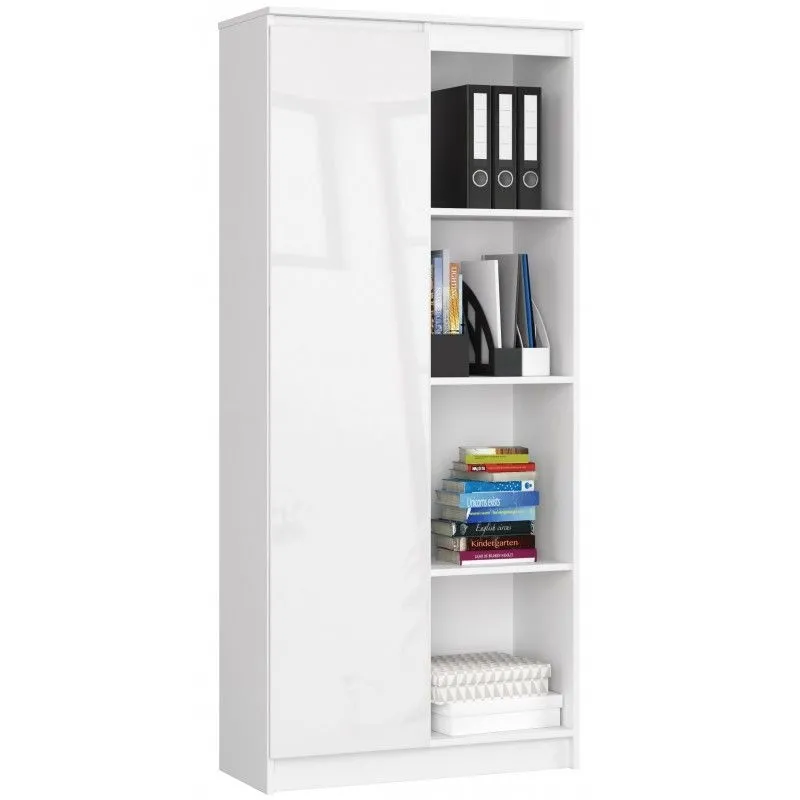 Regał biurowy, zamykany, półki, 80x35x180 cm, biały, połysk