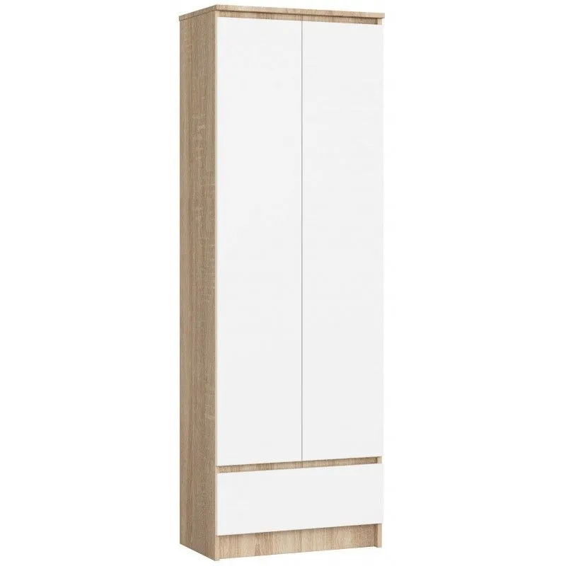 Regał biurowy, szafa, zamykany, 60x35x180 cm, dąb sonoma, biały, mat