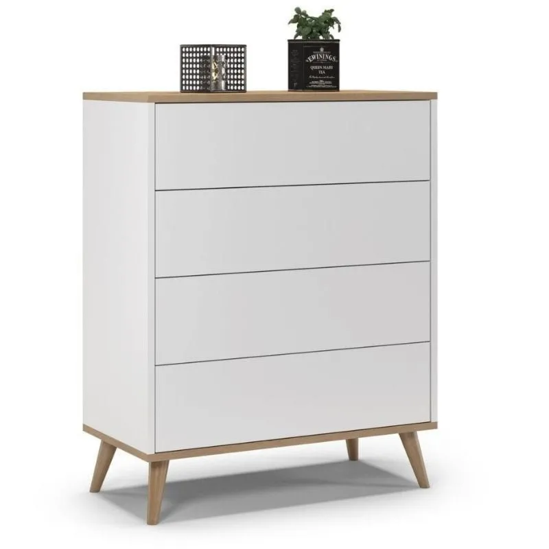 Komoda do salonu, sypialni, SKAND, 80x40x100 cm, dąb, biel, mat