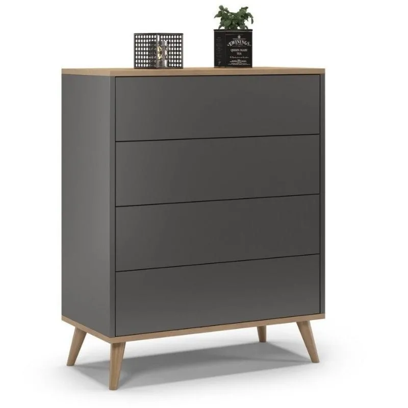 Komoda do salonu, sypialni, SKAND, 80x40x100 cm, dąb, grafit, mat