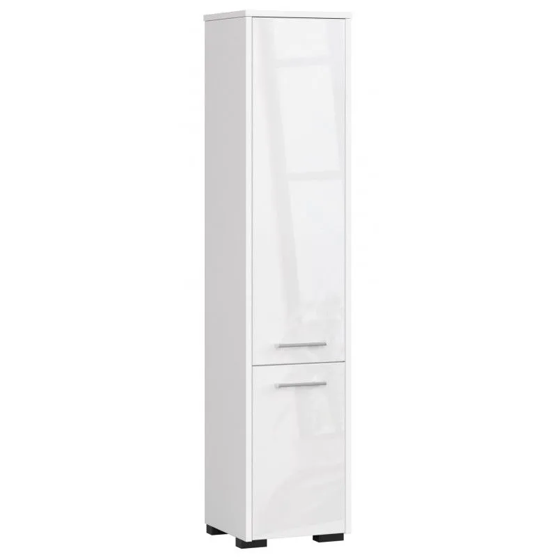 Szafka łazienkowa, słupek, drzwi, fin, 30x30x140 cm, biel, połysk