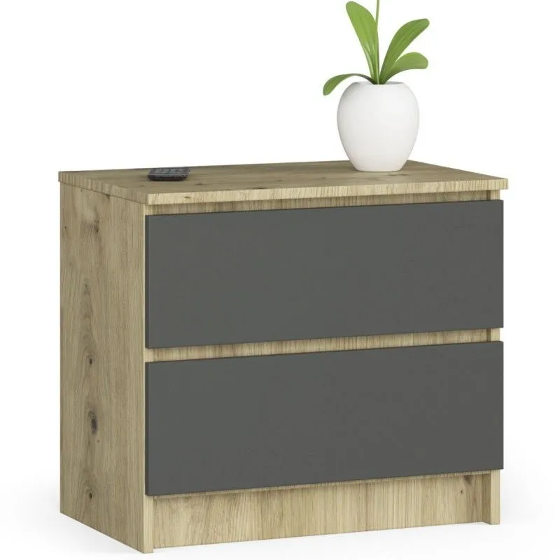 Szafka nocna, komoda, 60x40x55 cm, dąb artisan, grafit szary, mat