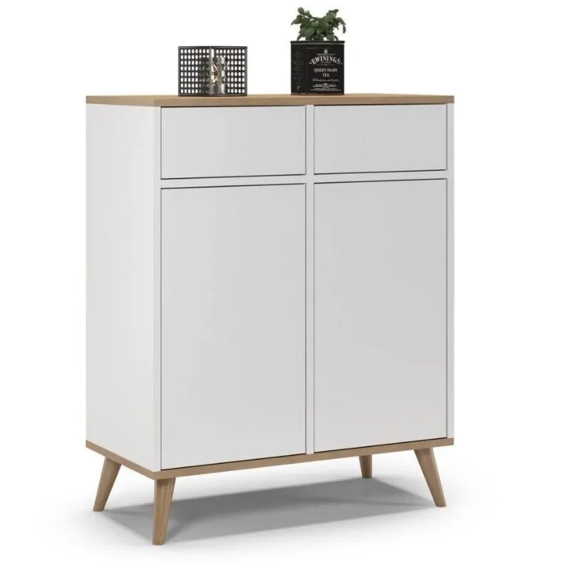 Komoda na nóżkach do sypialni, SKAND, 80x40x100 cm, biel, dąb, mat