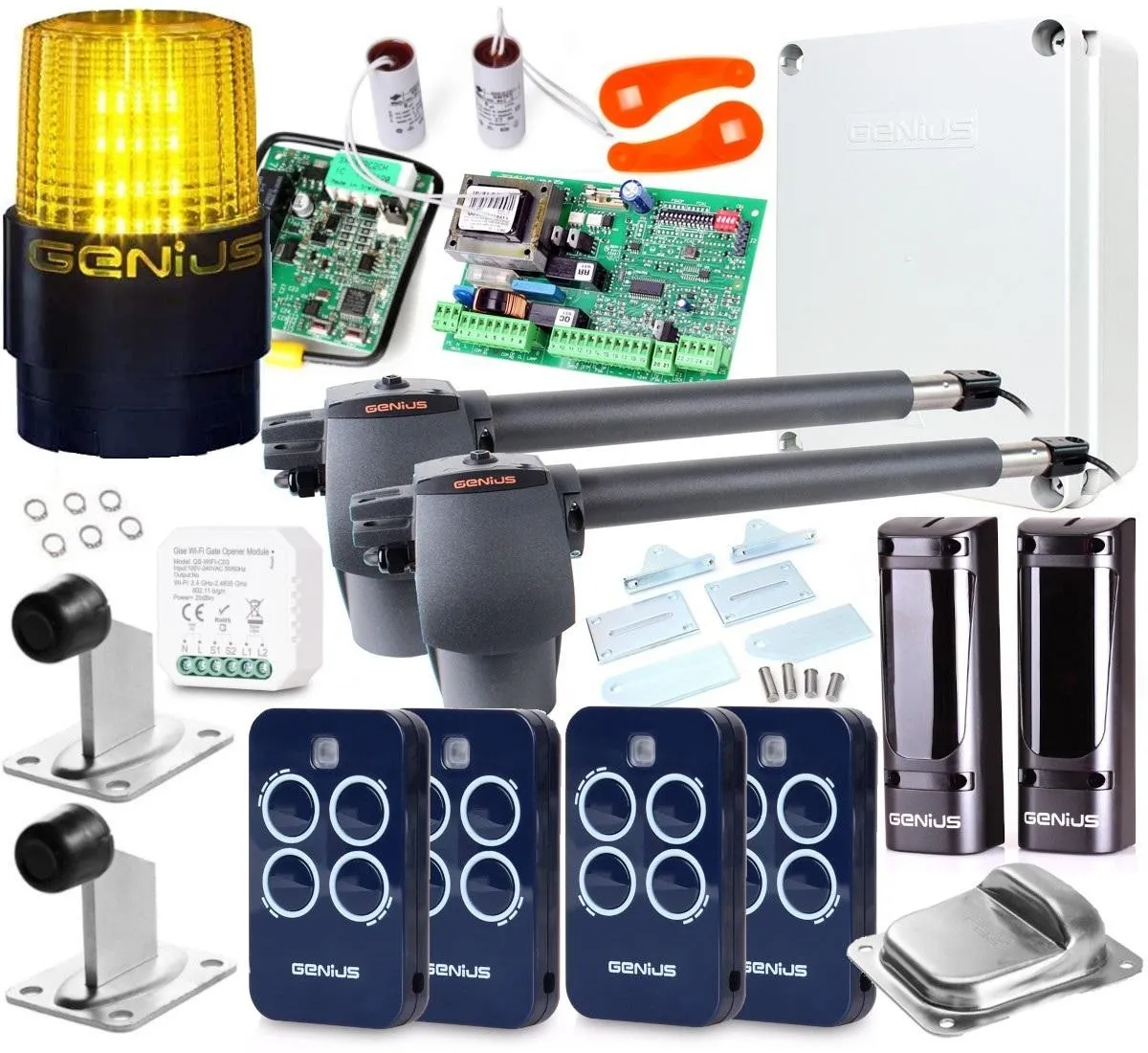 Zestaw Genius G-Bat 300 do bram 6m dwuskrzydłowych + (lampa, stopka, odboje, moduł Wi-Fi i 4 piloty)