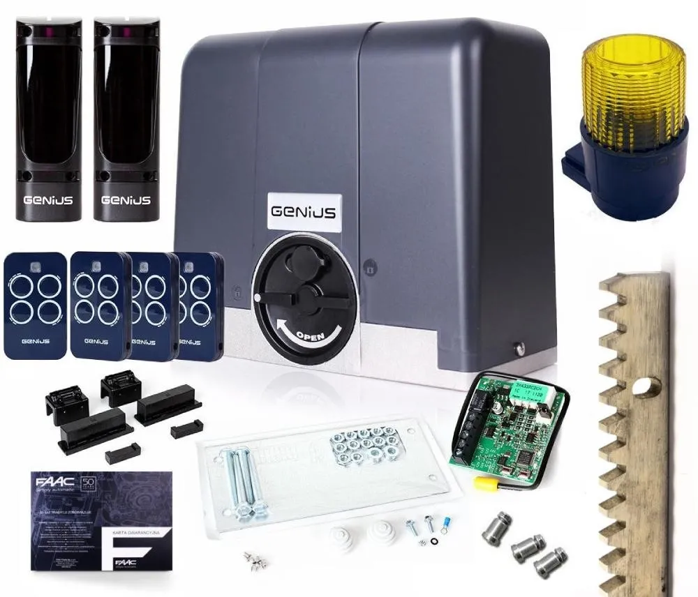 Zestaw Genius Blizzard 500 (4 piloty) + listwy + lampa do 500kg bram przesuwnych