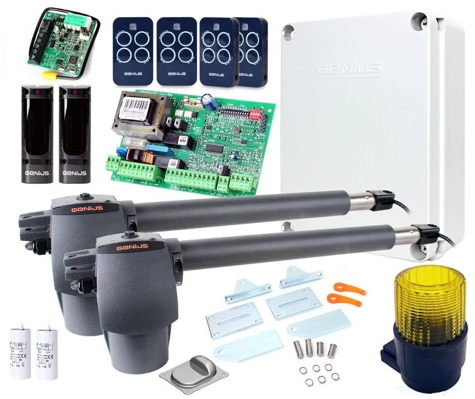 Zestaw Genius G-Bat 300 + lampa + stopka + 4-ty pilot do bram 6m dwuskrzydłowych