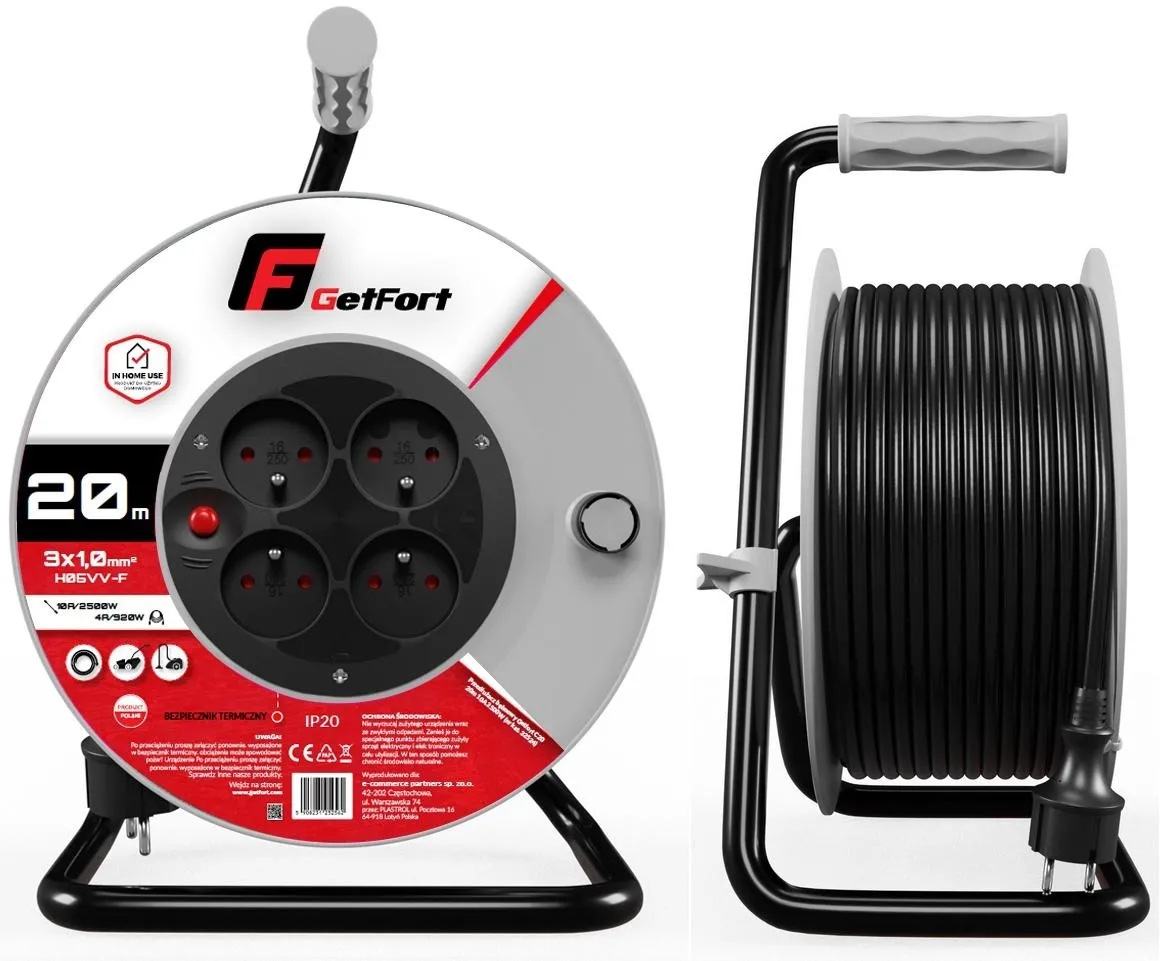 Przedłużacz bębnowy Getfort C20 3x1 H05VV-F 20m